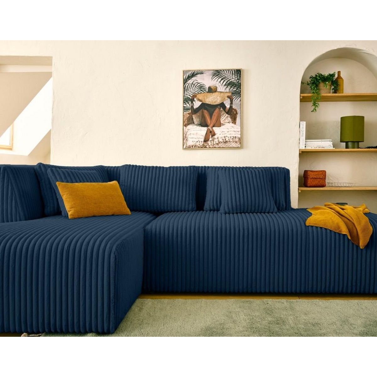 LISA DESIGN Victoire - canapé modulable d'angle gauche 4 places en velours côtelé grosses côtes