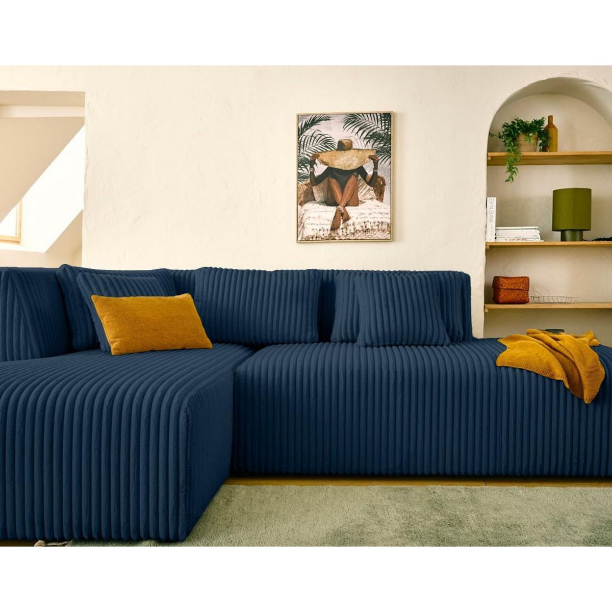 LISA DESIGN Victoire - canapé modulable d'angle gauche 4 places en velours côtelé grosses côtes