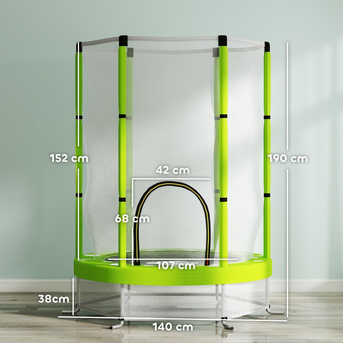HOMCOM Trampoline enfant Ø140 cm max. 45 Kg - filet sécurité, porte zippée, 6 poteaux rembourrés - vert pomme