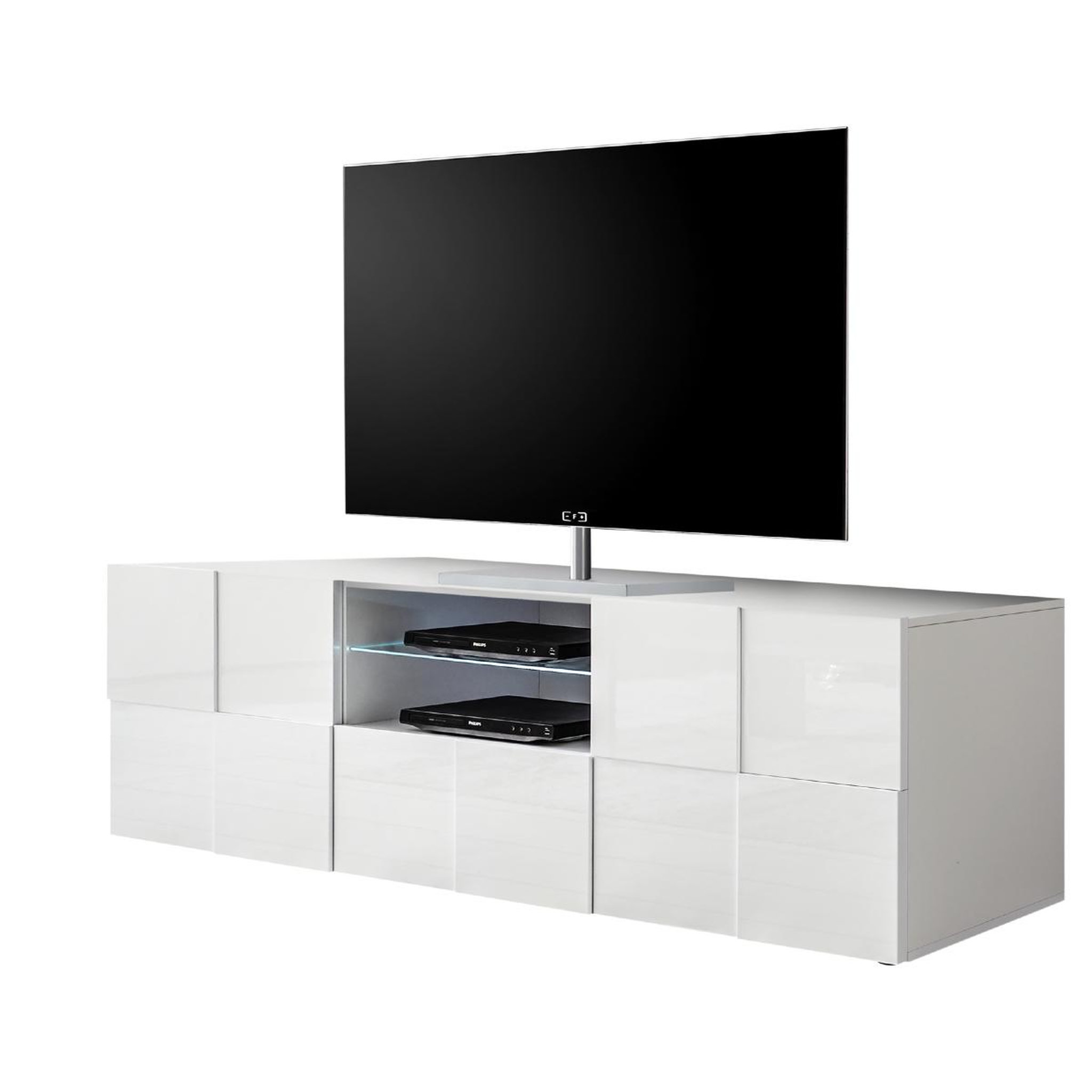 JLC KREATION Meuble tv design laqué blanc 180cm mado
