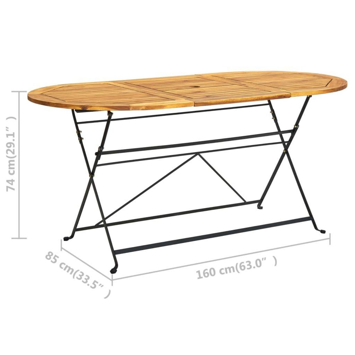 VIDAXL Table de jardin 160x85x74 cm Bois d'acacia massif Ovale