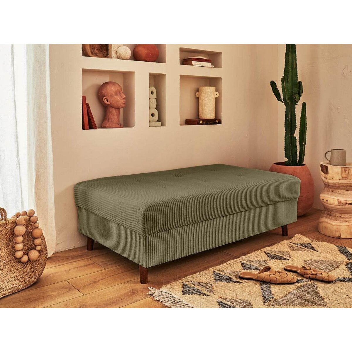 LISA DESIGN Rune - canapé panoramique d'angle gauche - 7 places - avec pouf d'appoint - en velours côtelé