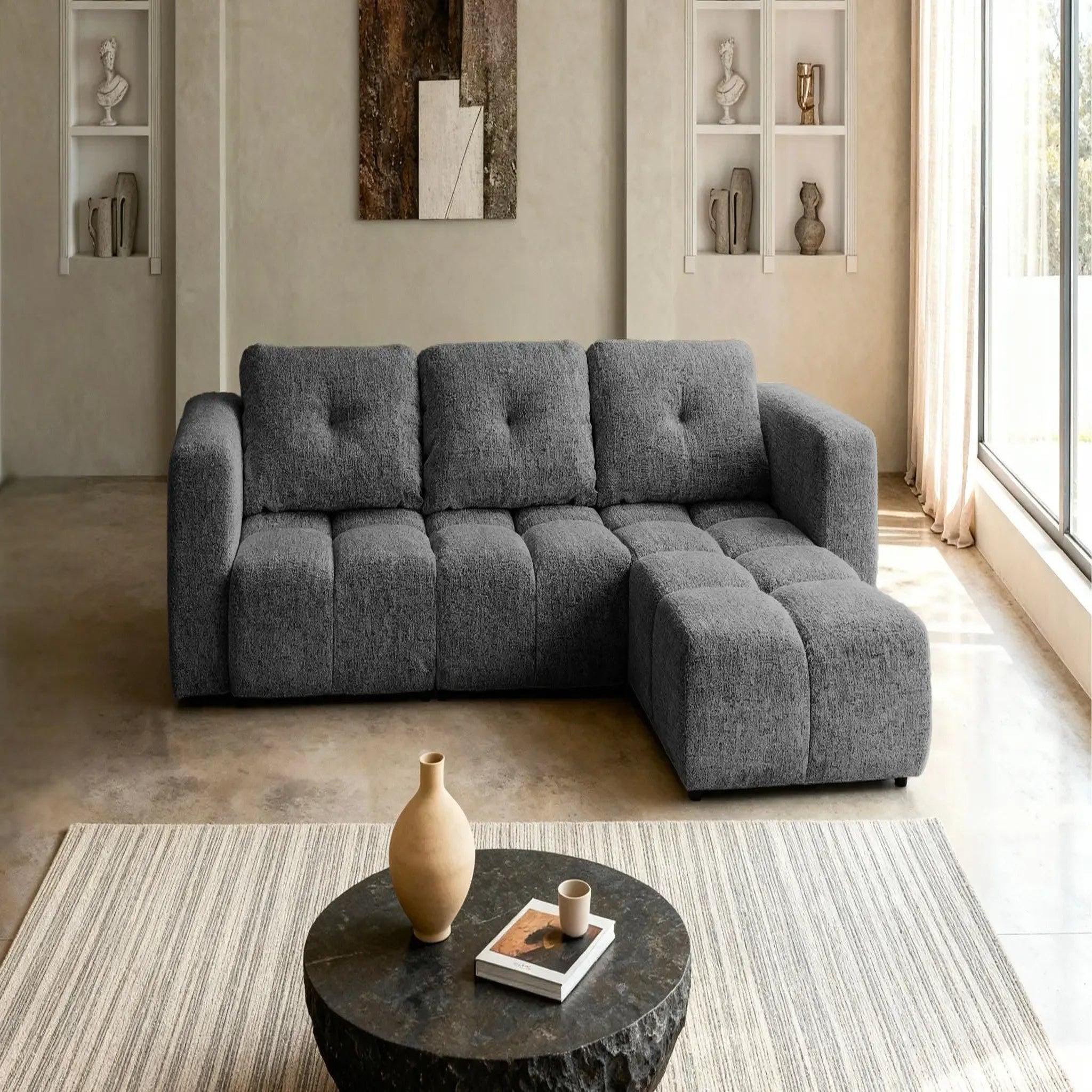 Voir la diapositive 3 : CASANOVA PARIS Romy 4 places - canapé d'angle convertible tissu chenille 4 places
