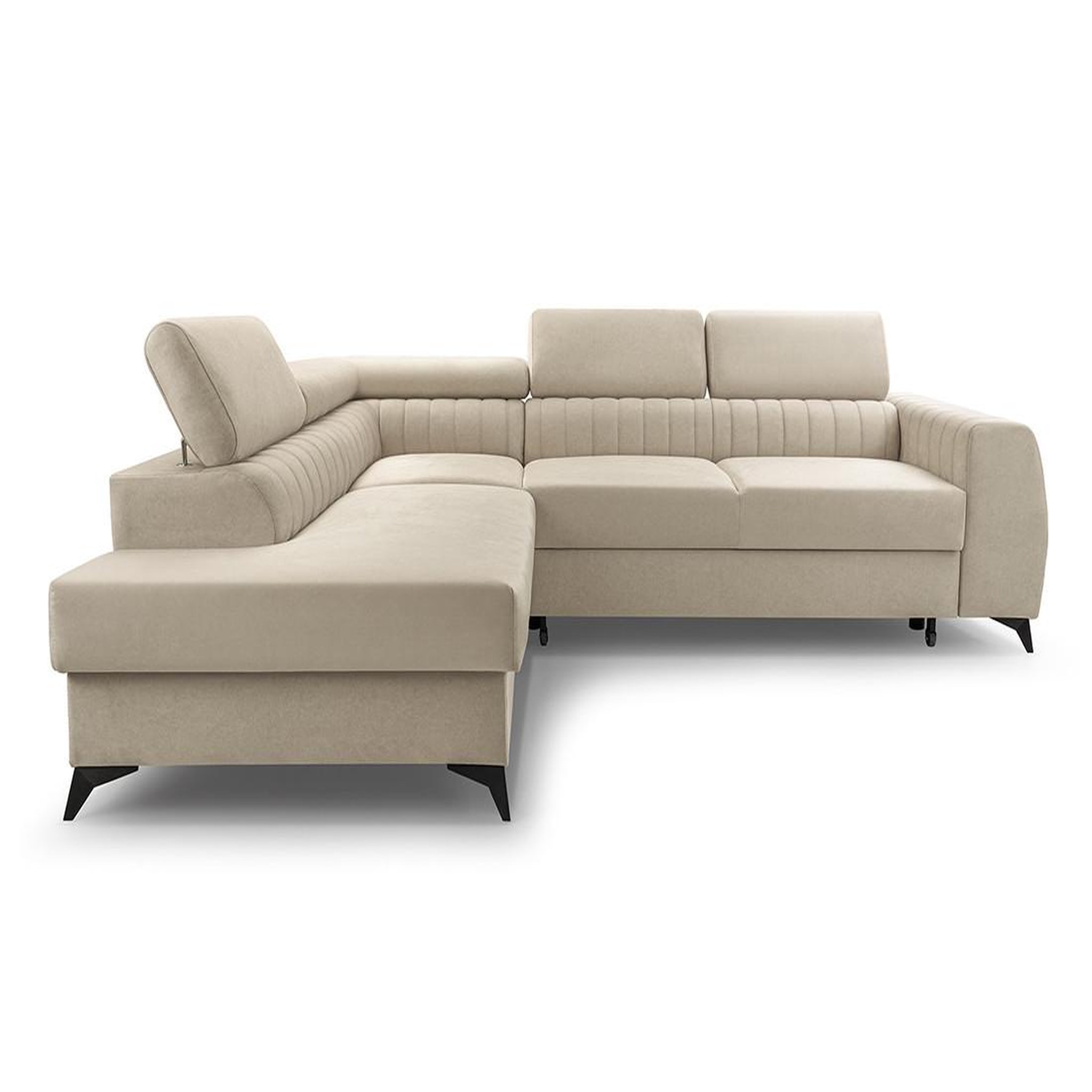 Voir la diapositive 1 : BEST MOBILIER Aneta - canapé d'angle gauche 5 places - convertible avec coffre et têtières - en velours
