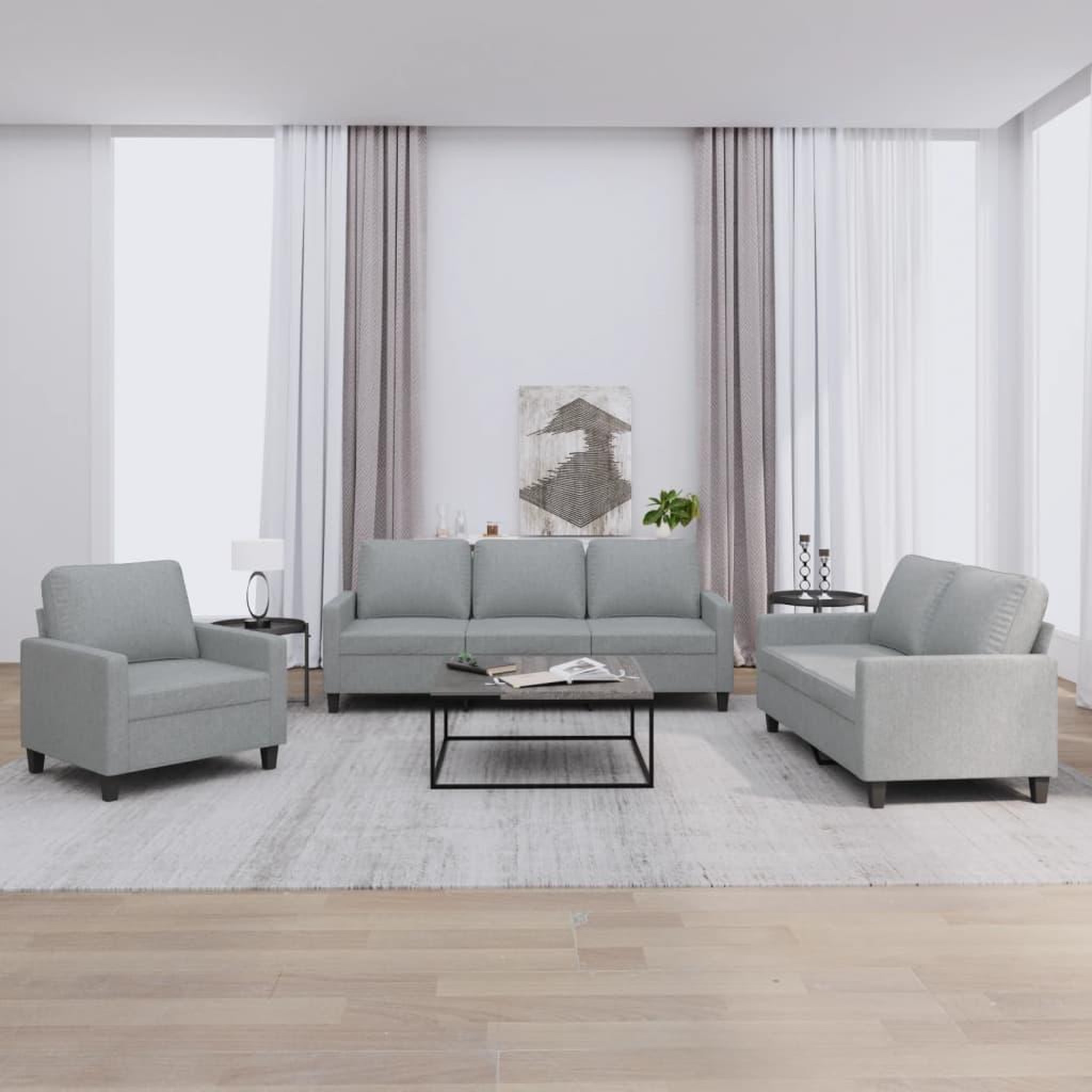 Voir la diapositive 1 : VIDAXL Ensemble de canapes 3 pcs avec coussins Gris clair Tissu