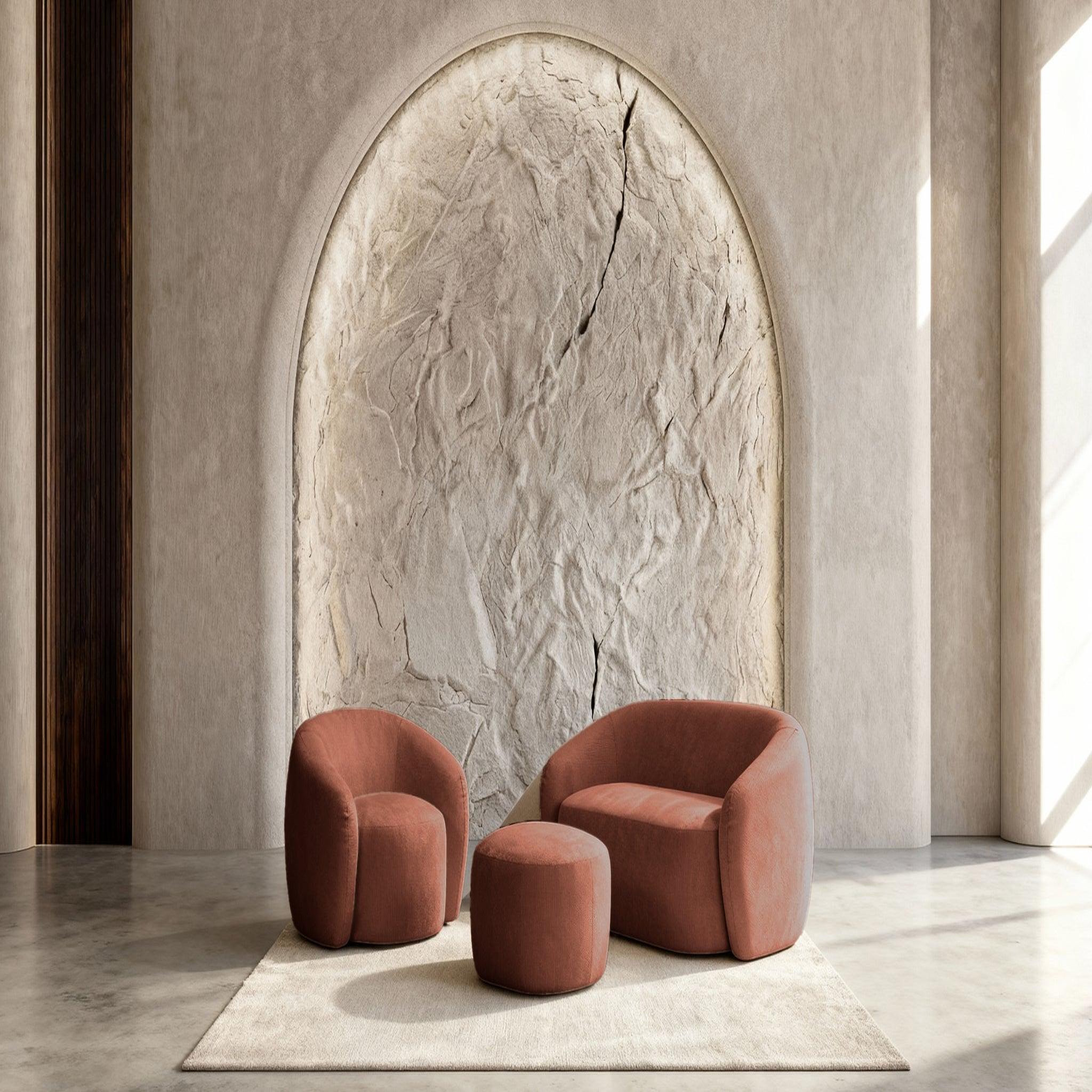 Voir la diapositive 5 : CASANOVA PARIS Aurelie - pack canapé droit 2 places + fauteuil + pouf tissu