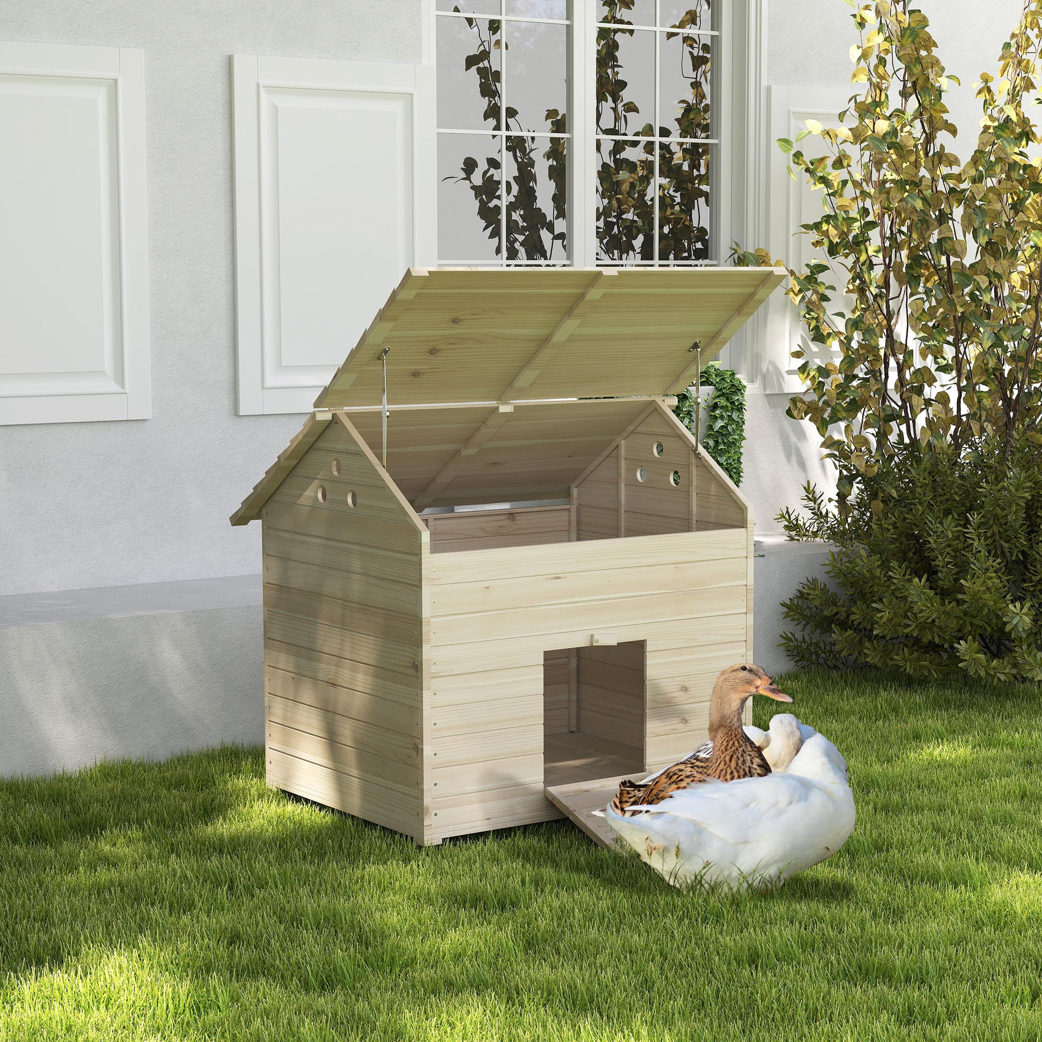 Voir la diapositive 2 : PAWHUT Maison pour rongeur - niche en bois - grand nichoir canard - 100 x 82 x 91 cm - naturel