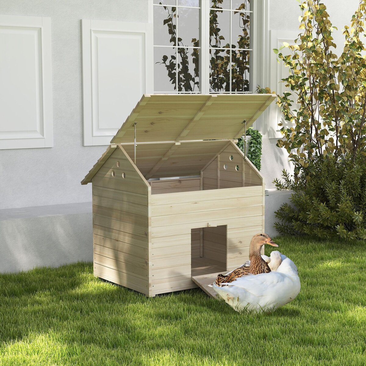 PAWHUT Maison pour rongeur - niche en bois - grand nichoir canard - 100 x 82 x 91 cm - naturel