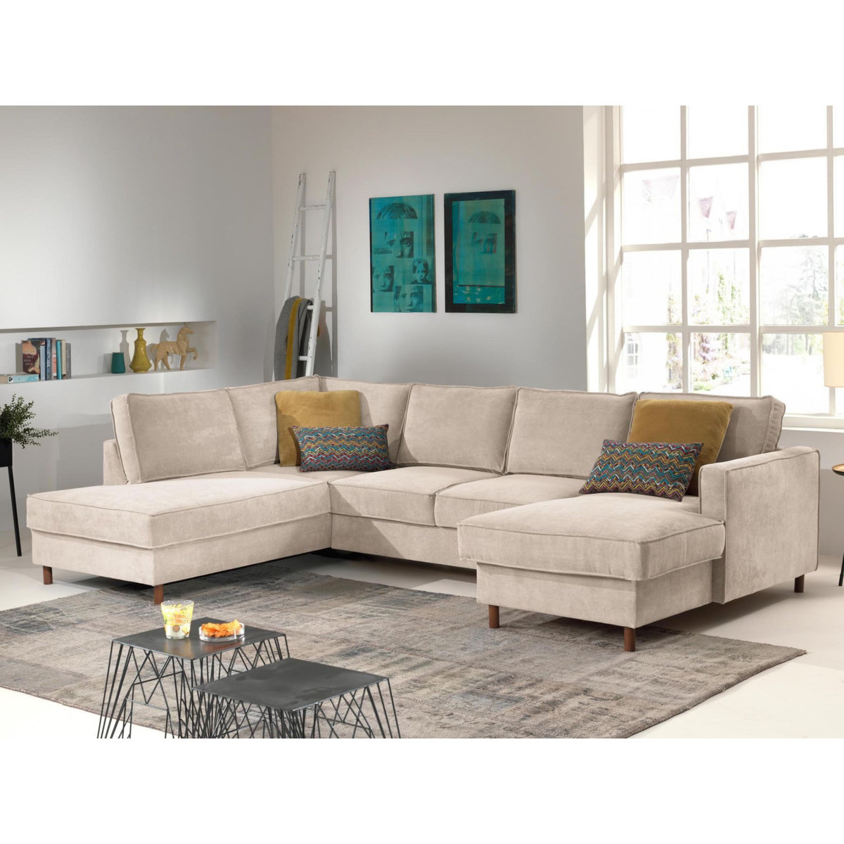 LISA DESIGN Jake - canapé panoramique d'angle gauche - convertible avec coffre - 7 places - en velours côtelé