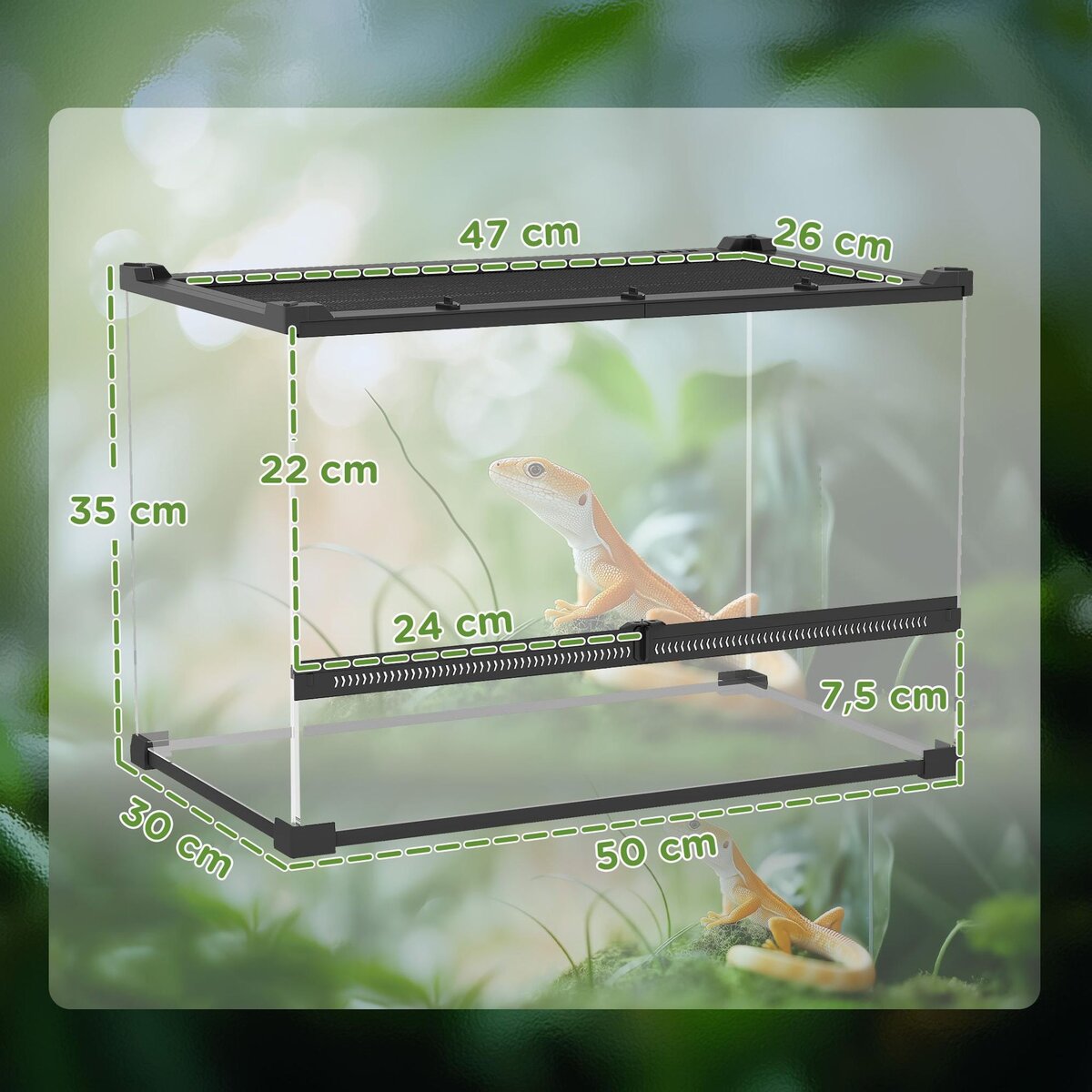 PAWHUT Boîte à reptiles fermeture sécurisée par rotation verre trempé noir