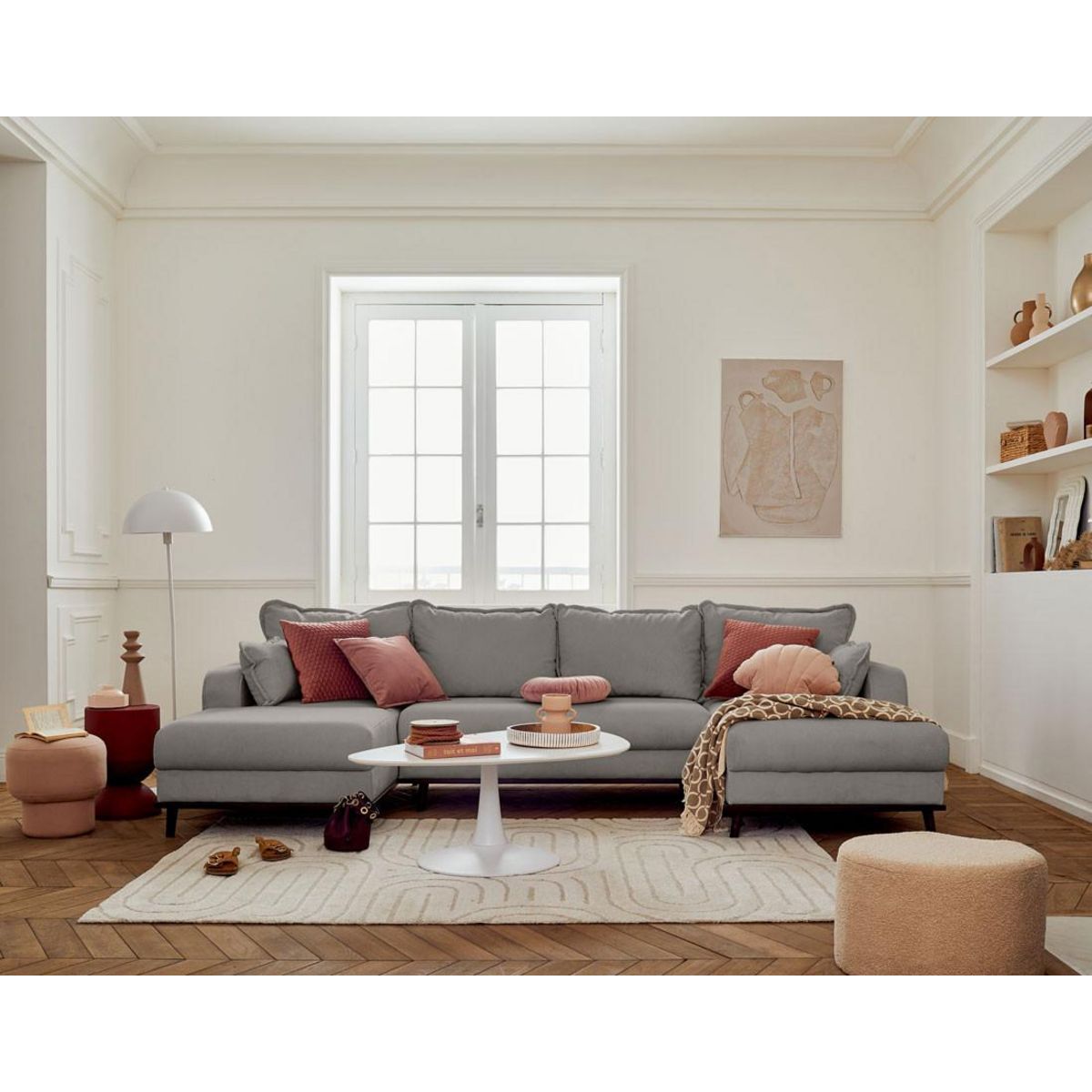 LISA DESIGN Albane - canapé panoramique en u - 7 places - convertible avec coffre - en velours côtelé