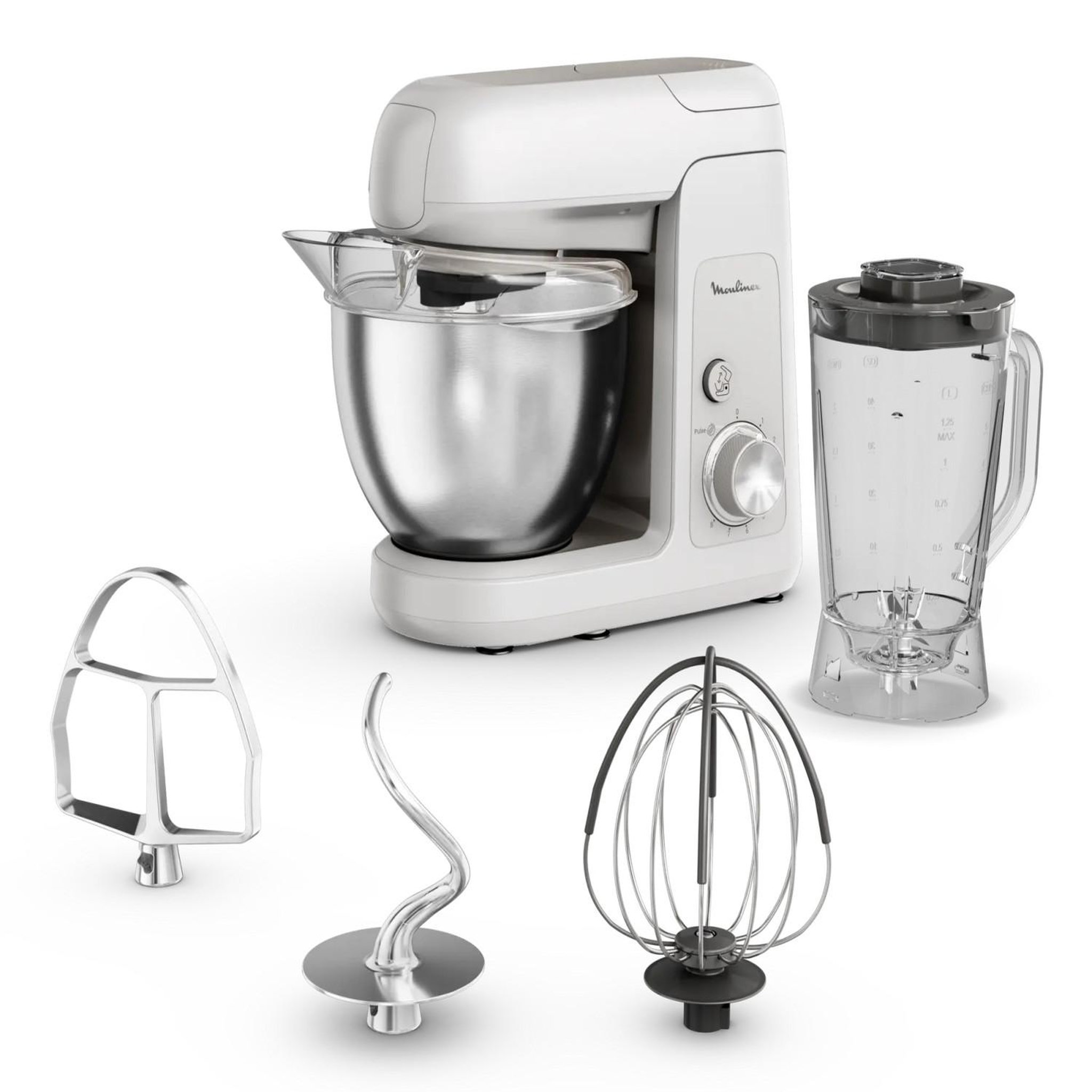 MOULINEX Moulinex Bake Partner QA521B25 robot de cuisine 1100 W 4,6 L Acier inoxydable, Blanc