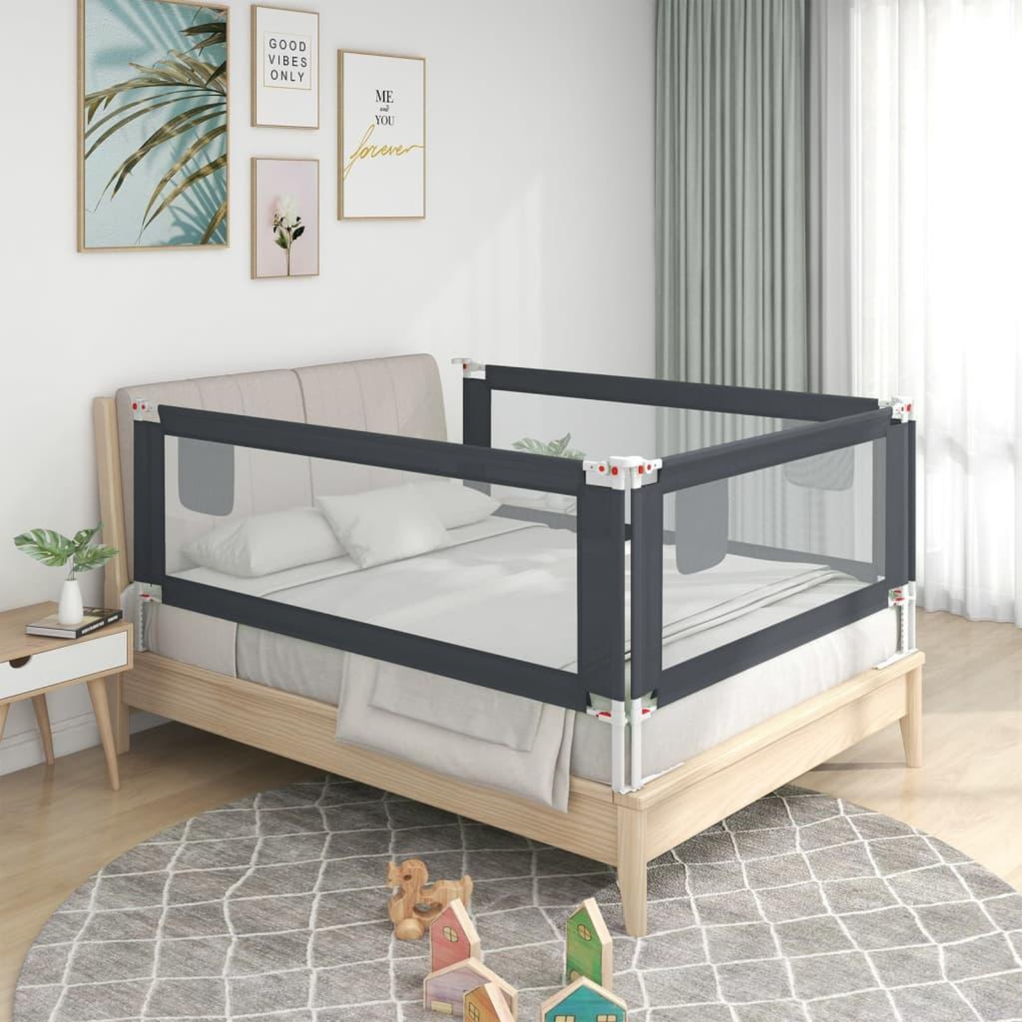 Voir la diapositive 1 : VIDAXL Barriere de securite de lit d'enfant Gris fonce 150x25 cm Tissu