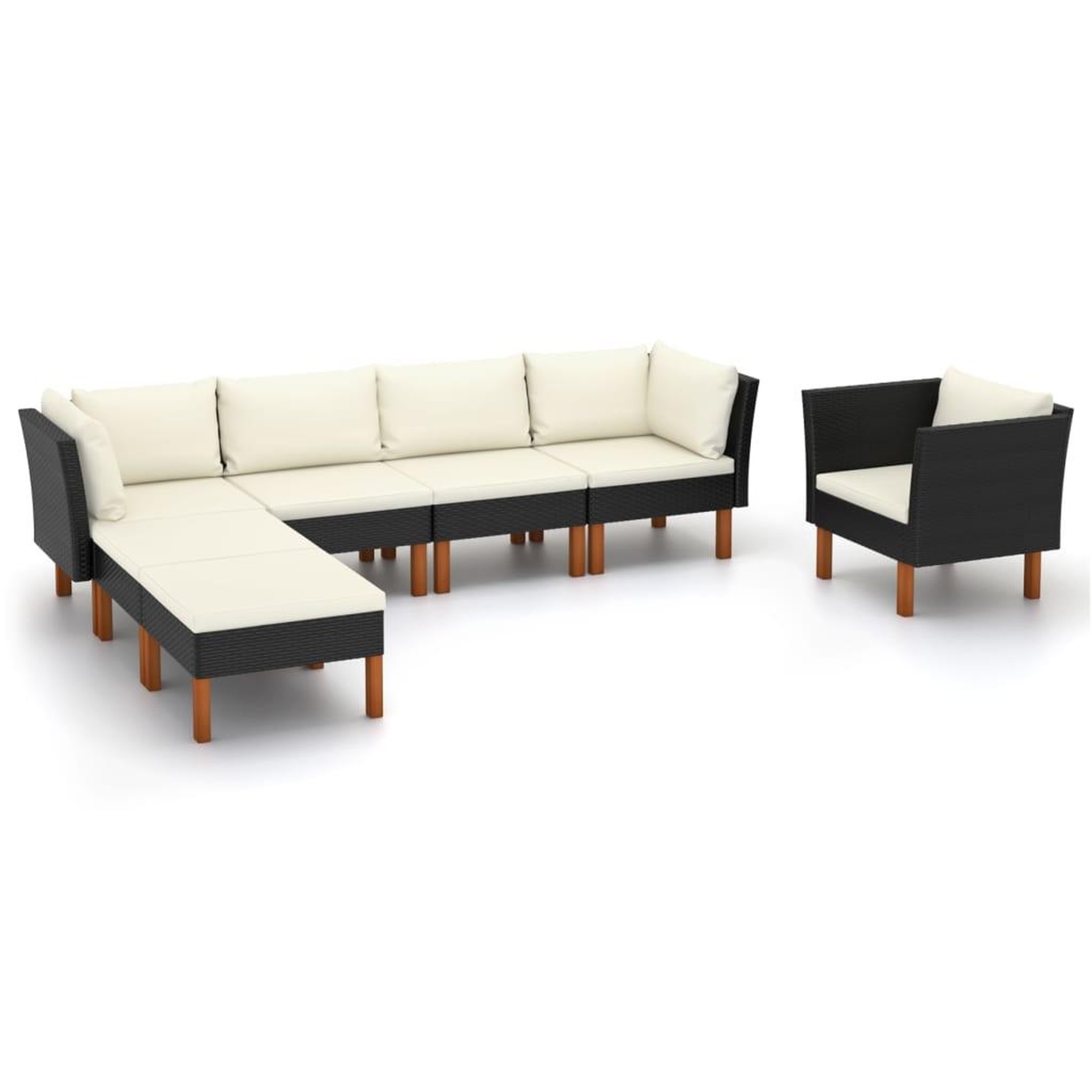 Voir la diapositive 1 : VIDAXL Salon de jardin 7 pcs Resine tressee et bois d'eucalyptus Noir