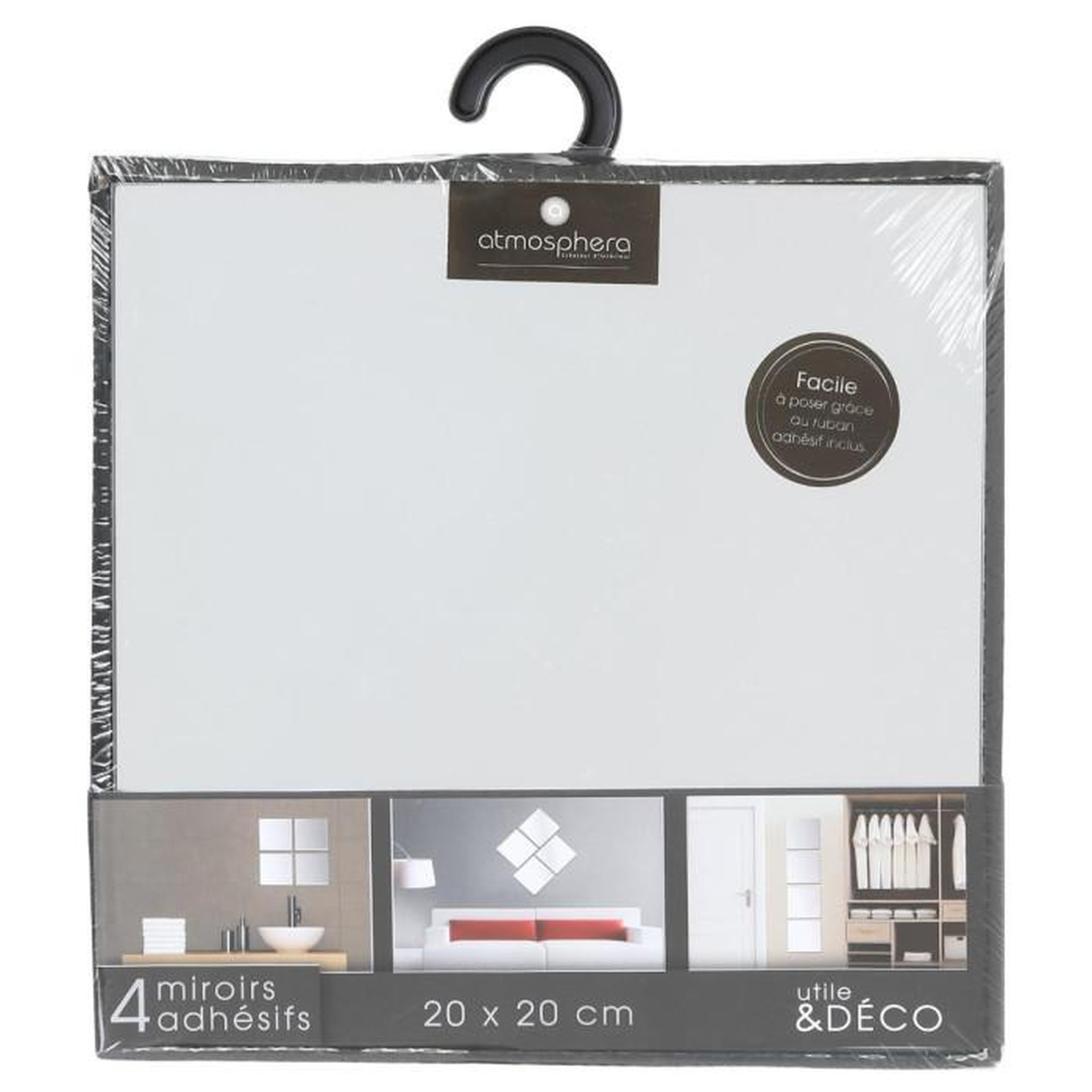 Voir la diapositive 5 : ATMOSPHERA Lot de 4 Miroirs Adhésifs  Carré  20x20cm Argent