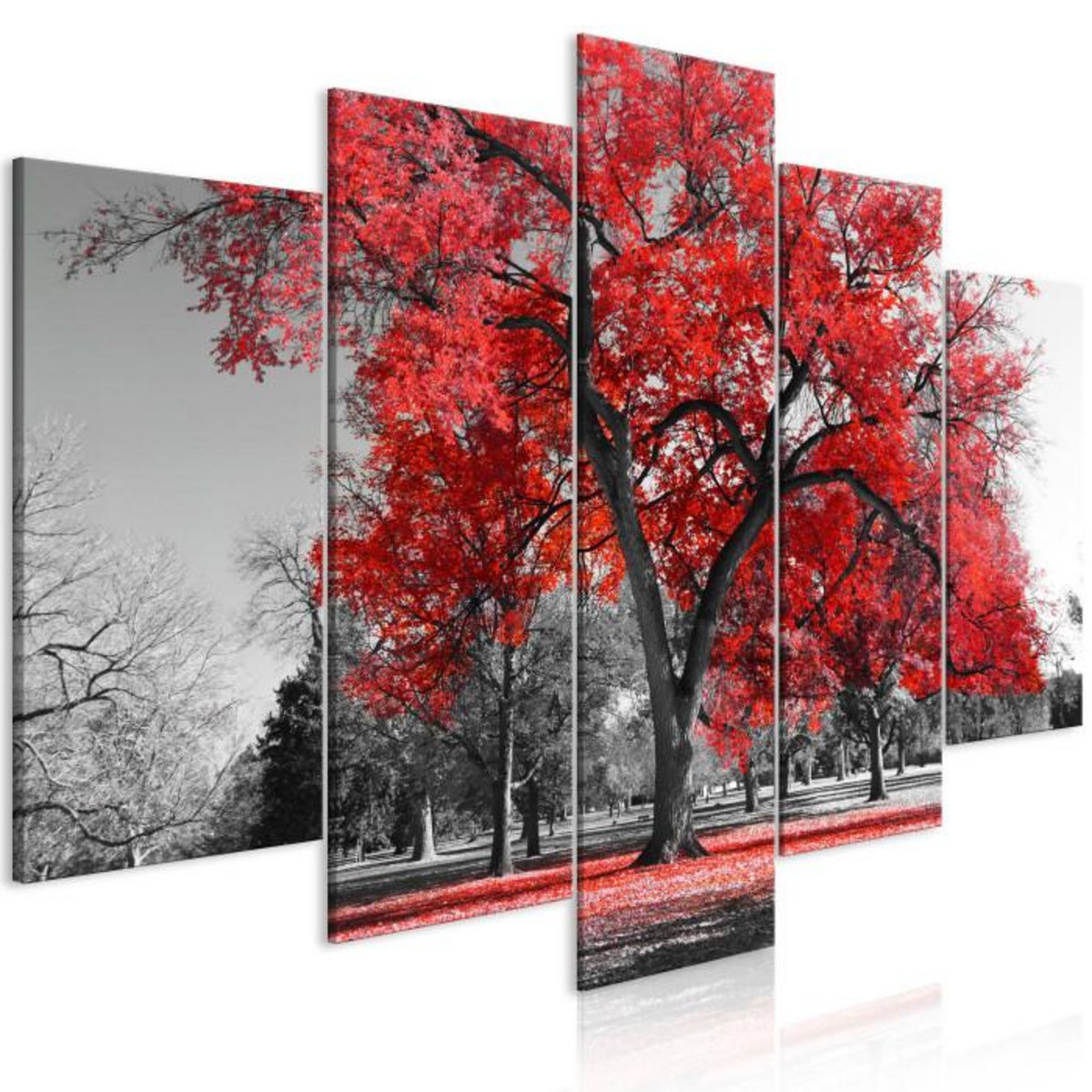 Paris Prix Tableau 5 Panneaux  Autumn in the Park Wide Red