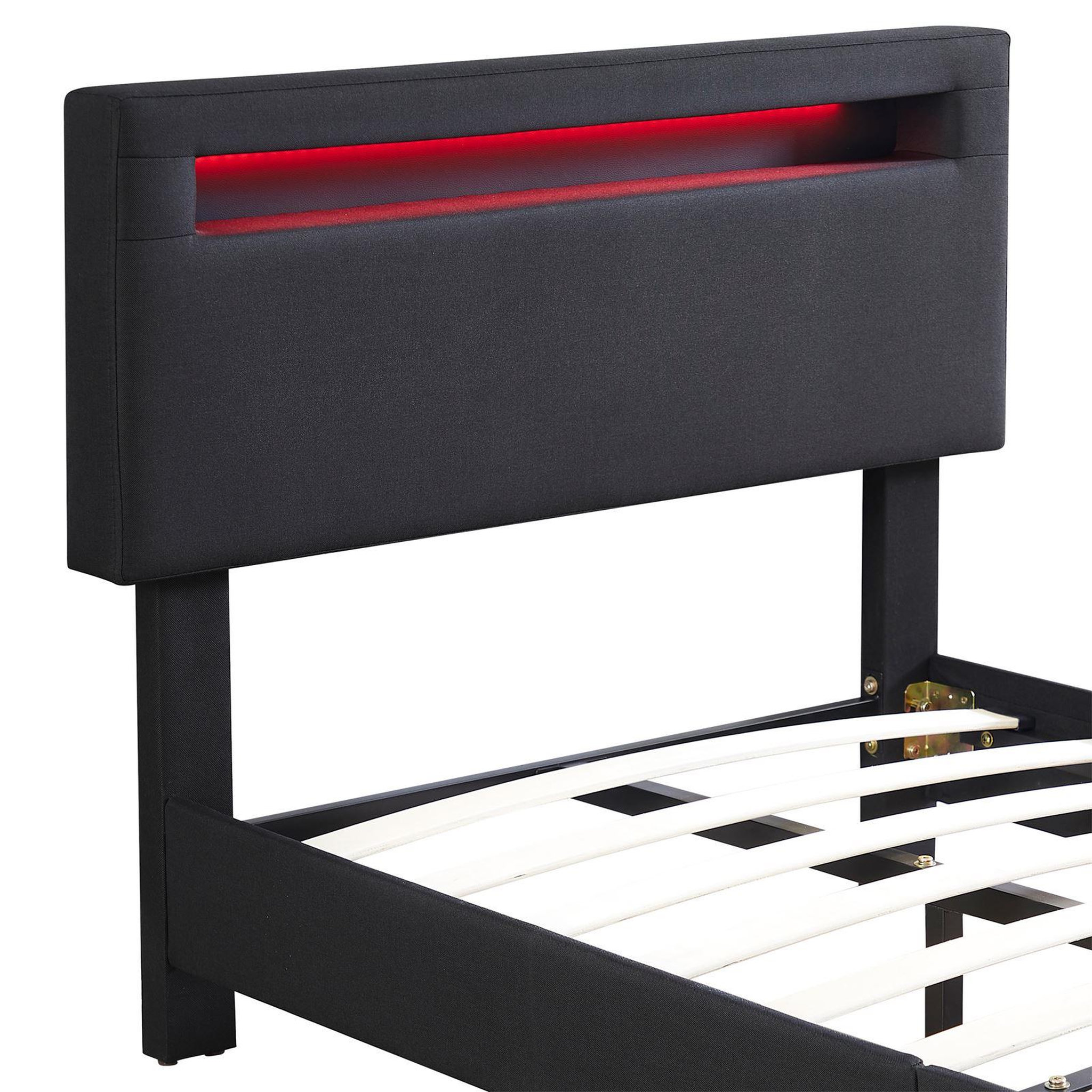 Voir la diapositive 6 : IDIMEX Lit LED simple AUSTIN 90x190 cm, avec sommier, revêtement en tissu