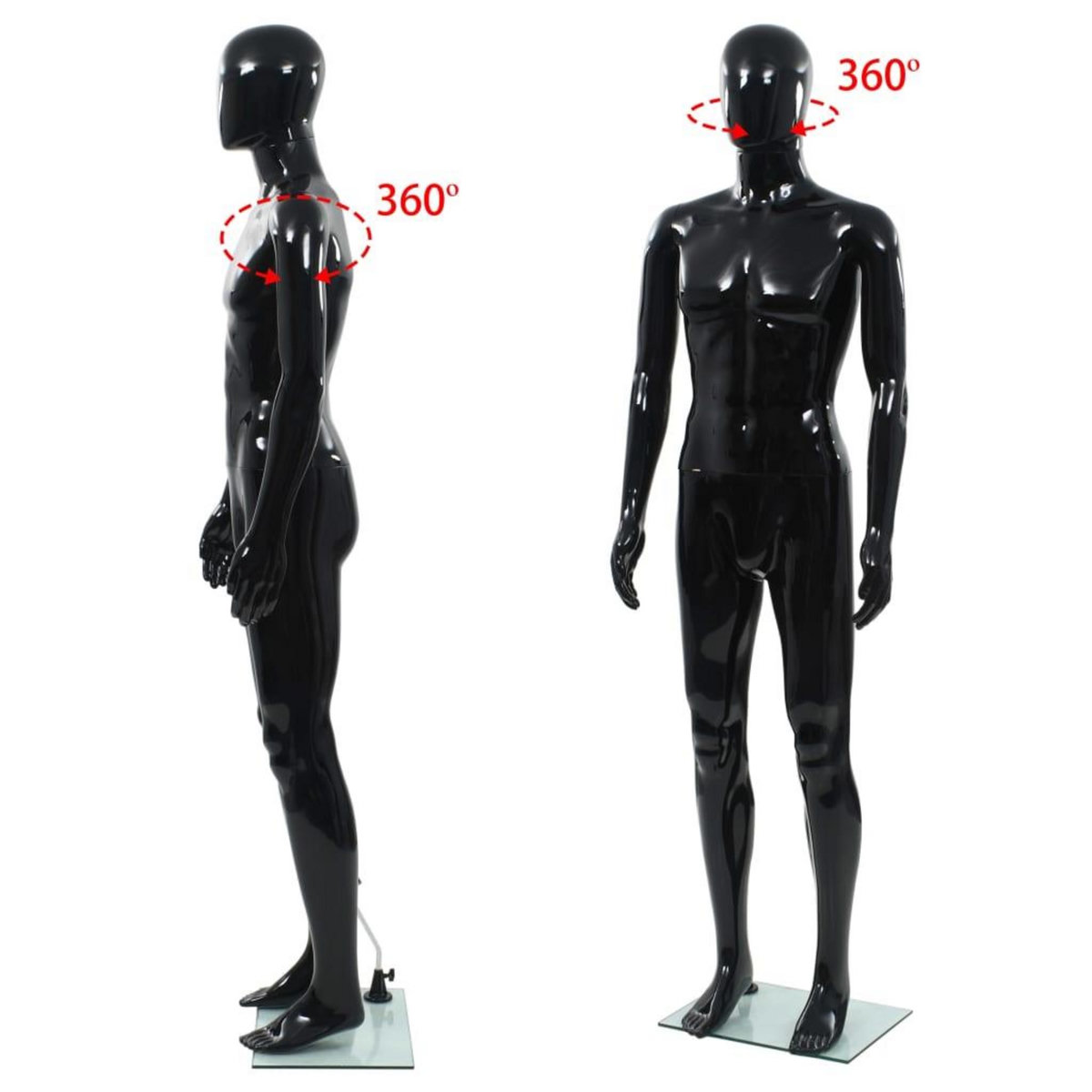 VIDAXL Mannequin homme corps complet base verre Noir brillant 185 cm