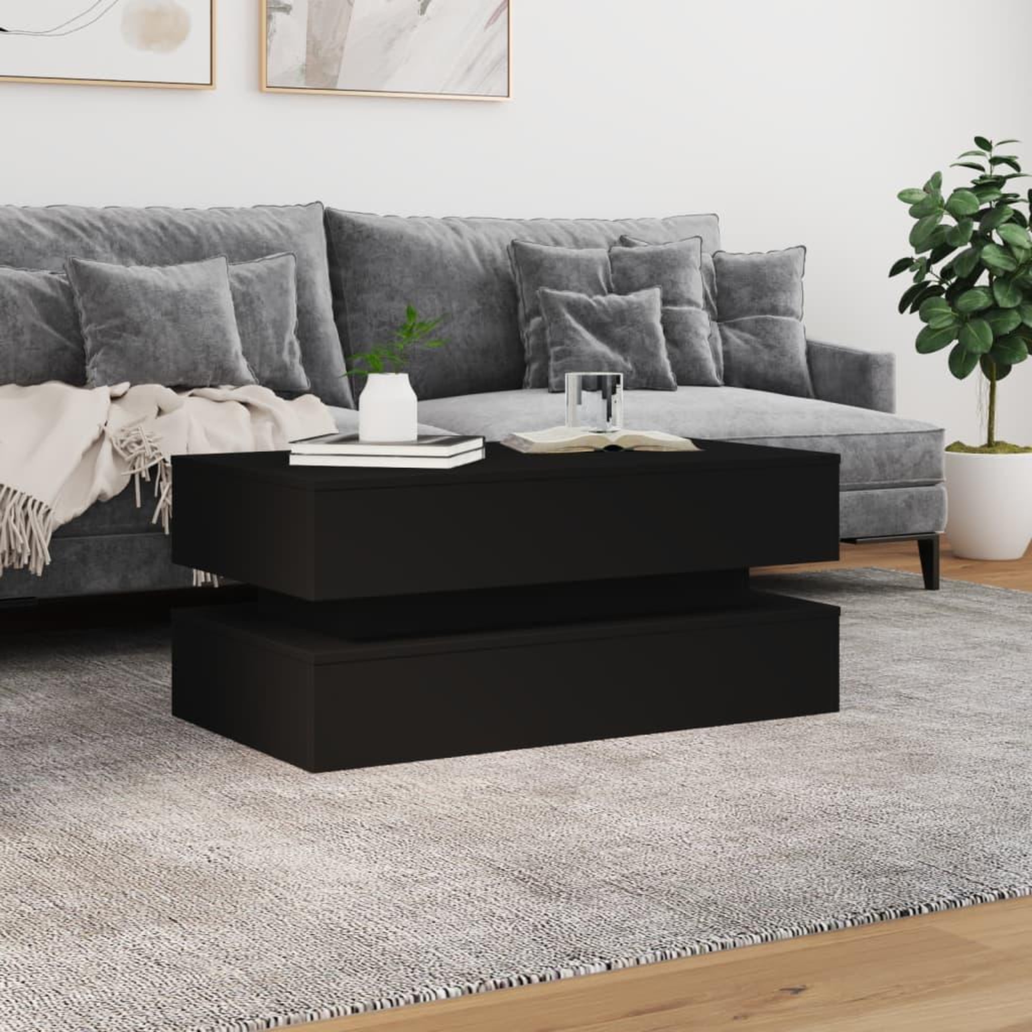 Voir la diapositive 4 : VIDAXL Table basse avec lumieres LED noir 90x50x40 cm