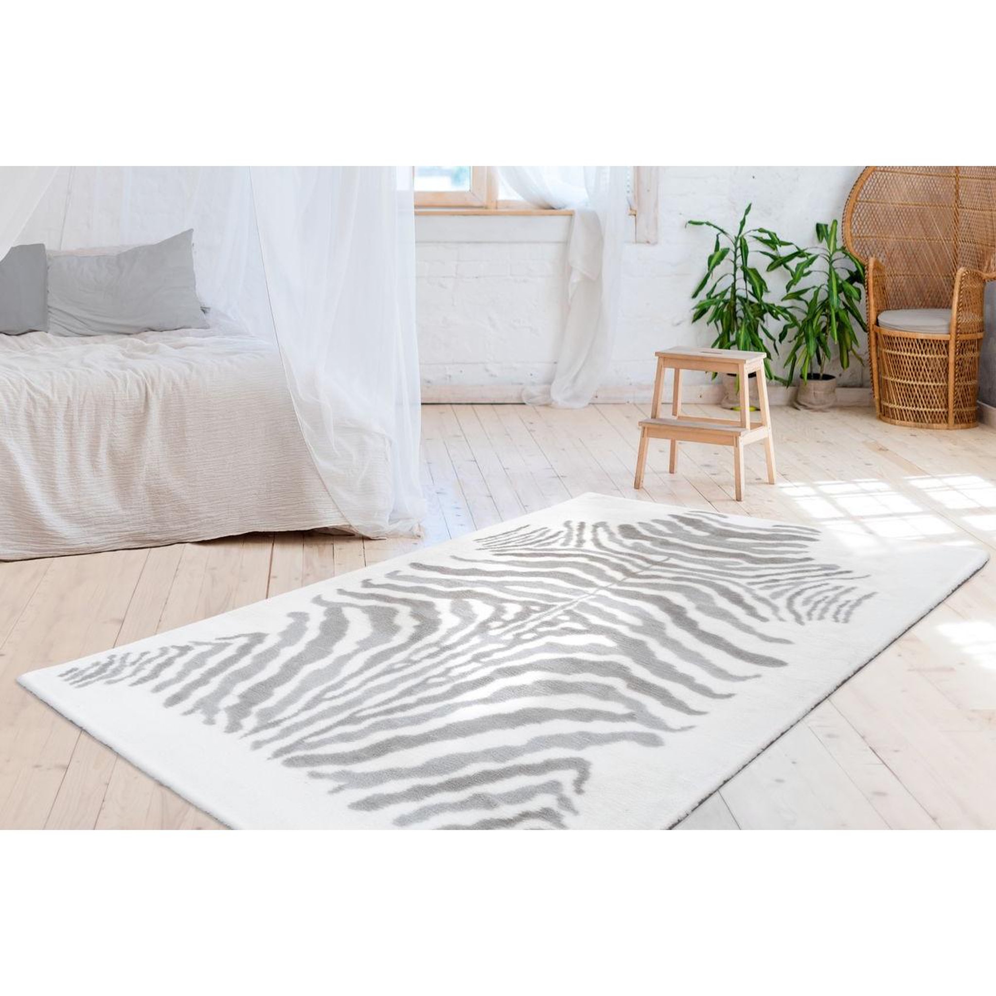 Voir la diapositive 2 : Paris Prix Tapis Imprimé Animal  Rabbit  Gris & Blanc