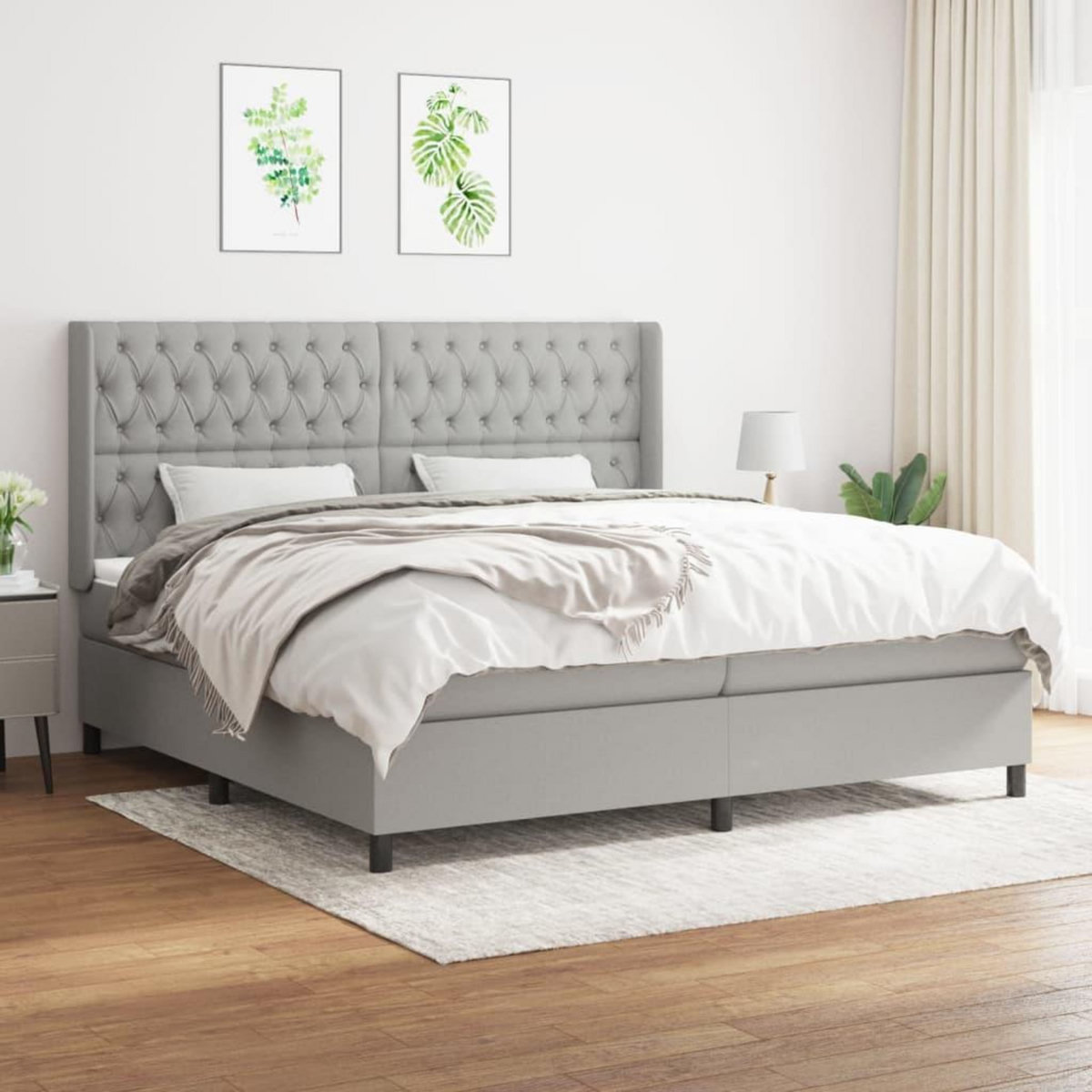 VIDAXL Sommier a lattes de lit avec matelas Gris clair 200x200cm Tissu