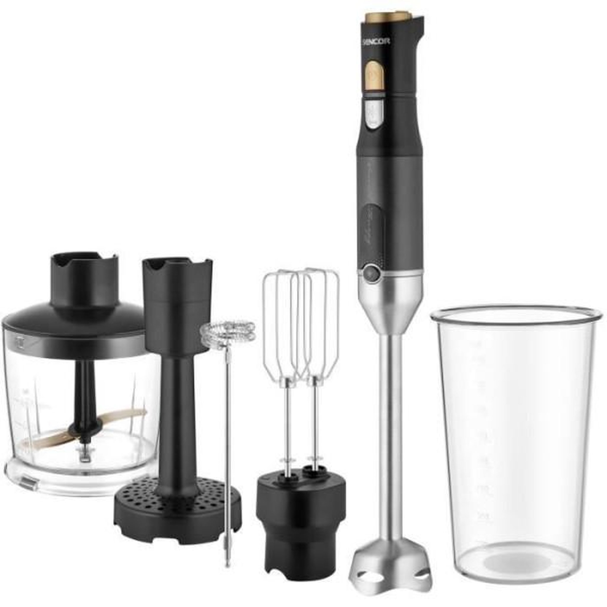 MARKET24 Mixeur Electrique  plongeant 6 en 1 - SENCOR - SHB 6442BK - 1200 W - Technologie TITANIUM QuadBlade - Noir