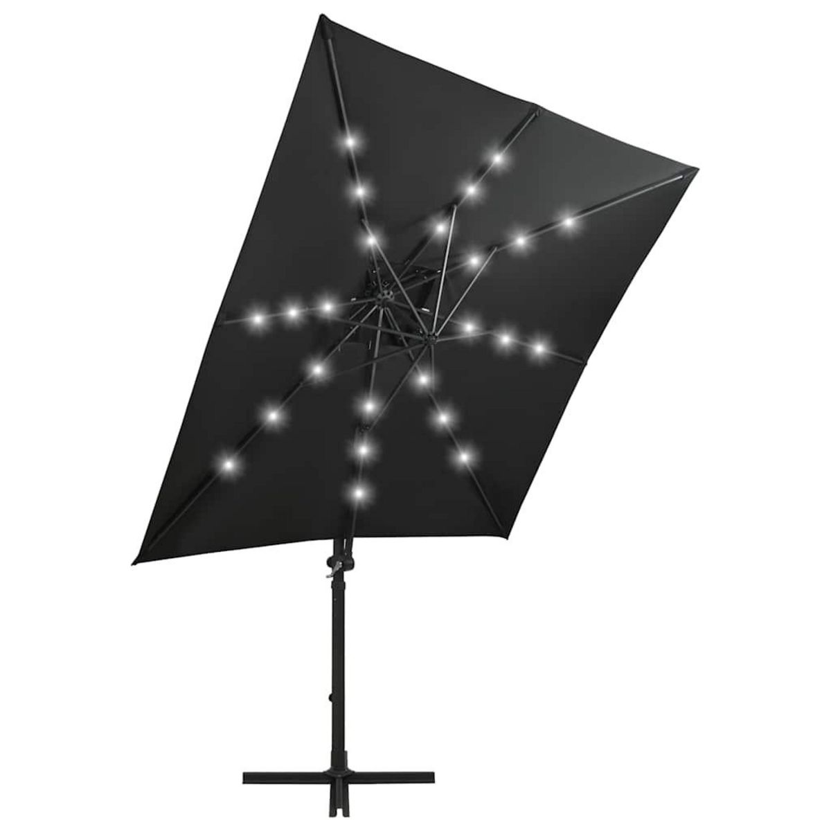 VIDAXL Parasol de jardin en porte-a-faux et mat et lumieres LED noir