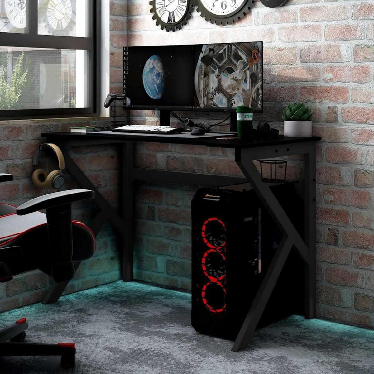 VIDAXL Bureau de jeu avec pieds en forme de K Noir 90x60x75 cm