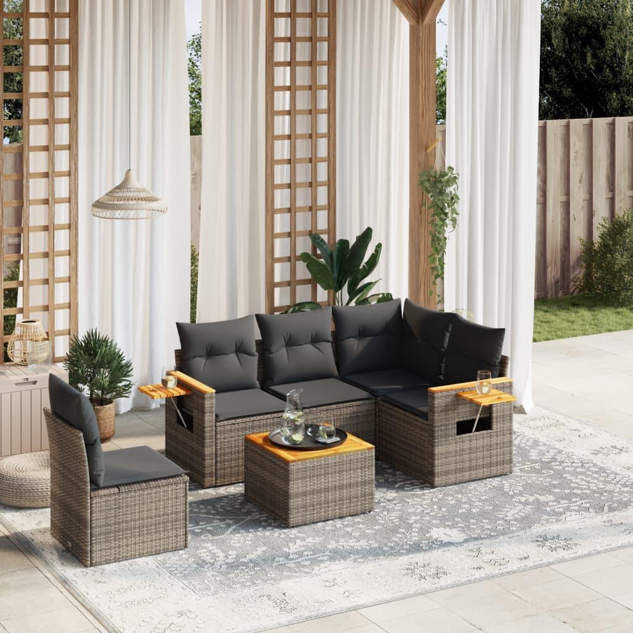 VIDAXL Salon de jardin 6 pcs avec coussins gris resine tressee