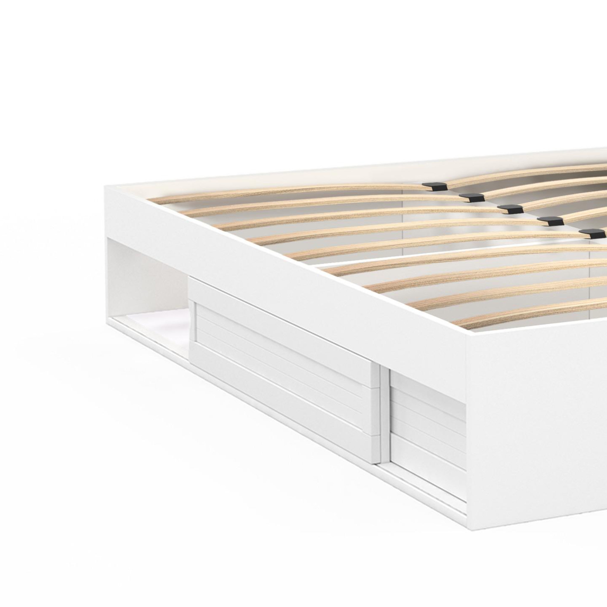 Voir la diapositive 6 : ID MARKET Cadre de lit double salem avec rangements et sommier 140 x 190 cm blanc