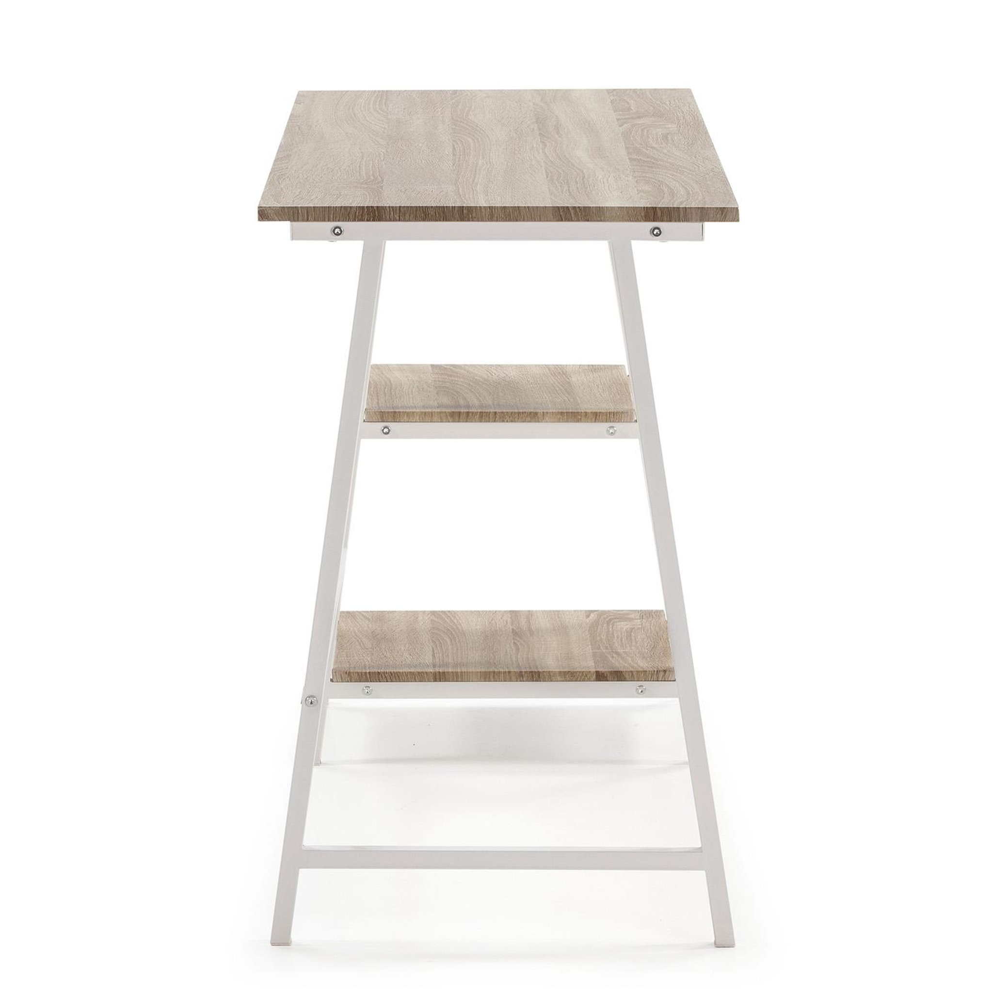 Voir la diapositive 4 : VS VENTA-STOCK Bureau Lisboa Blanc, Table pour PC, Style Industriel, 105 cm Longueur