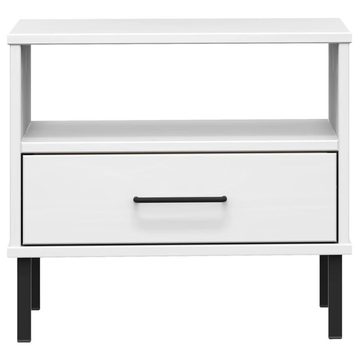 VIDAXL Table de chevet avec pieds en metal Blanc Bois pin massif OSLO