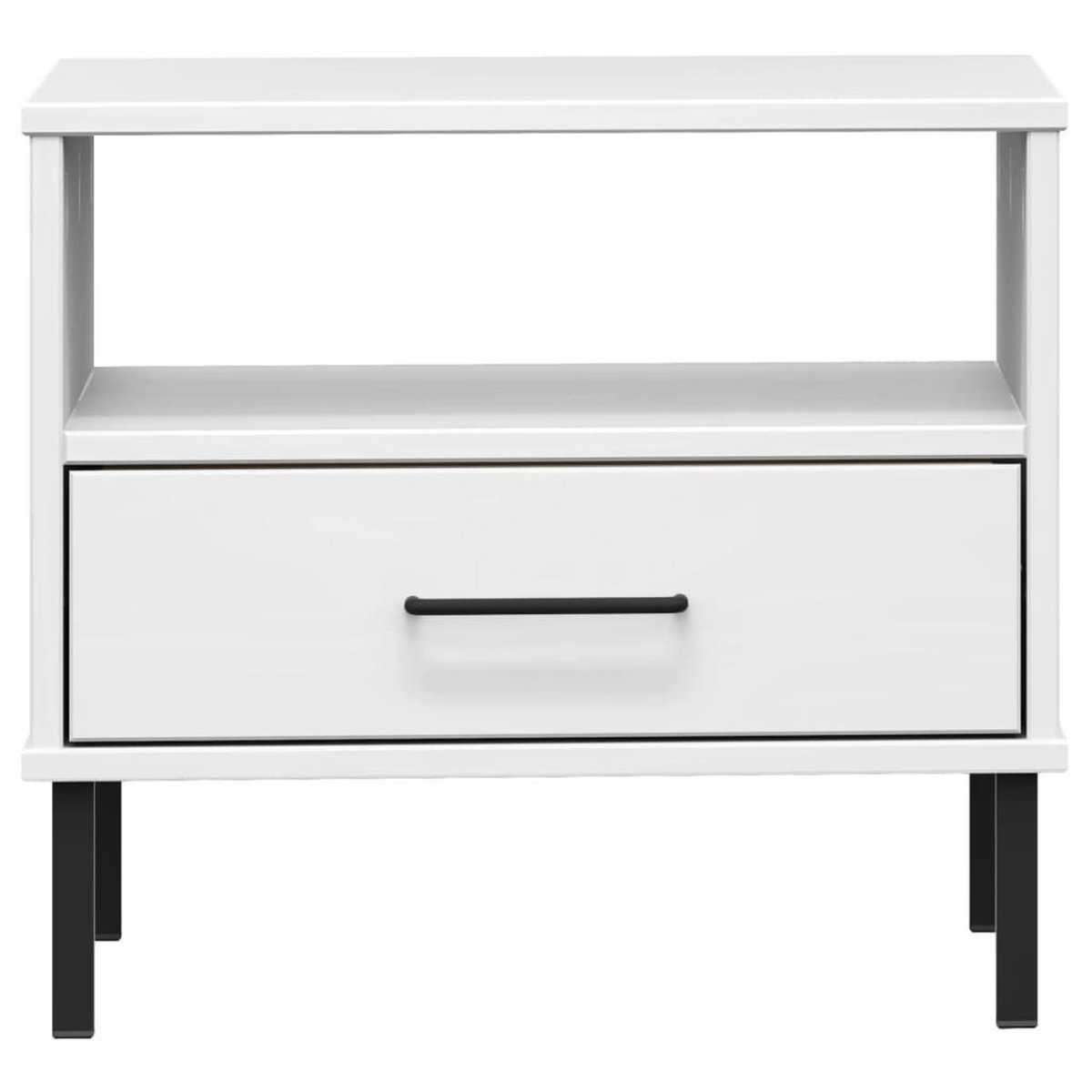 VIDAXL Table de chevet avec pieds en metal Blanc Bois pin massif OSLO