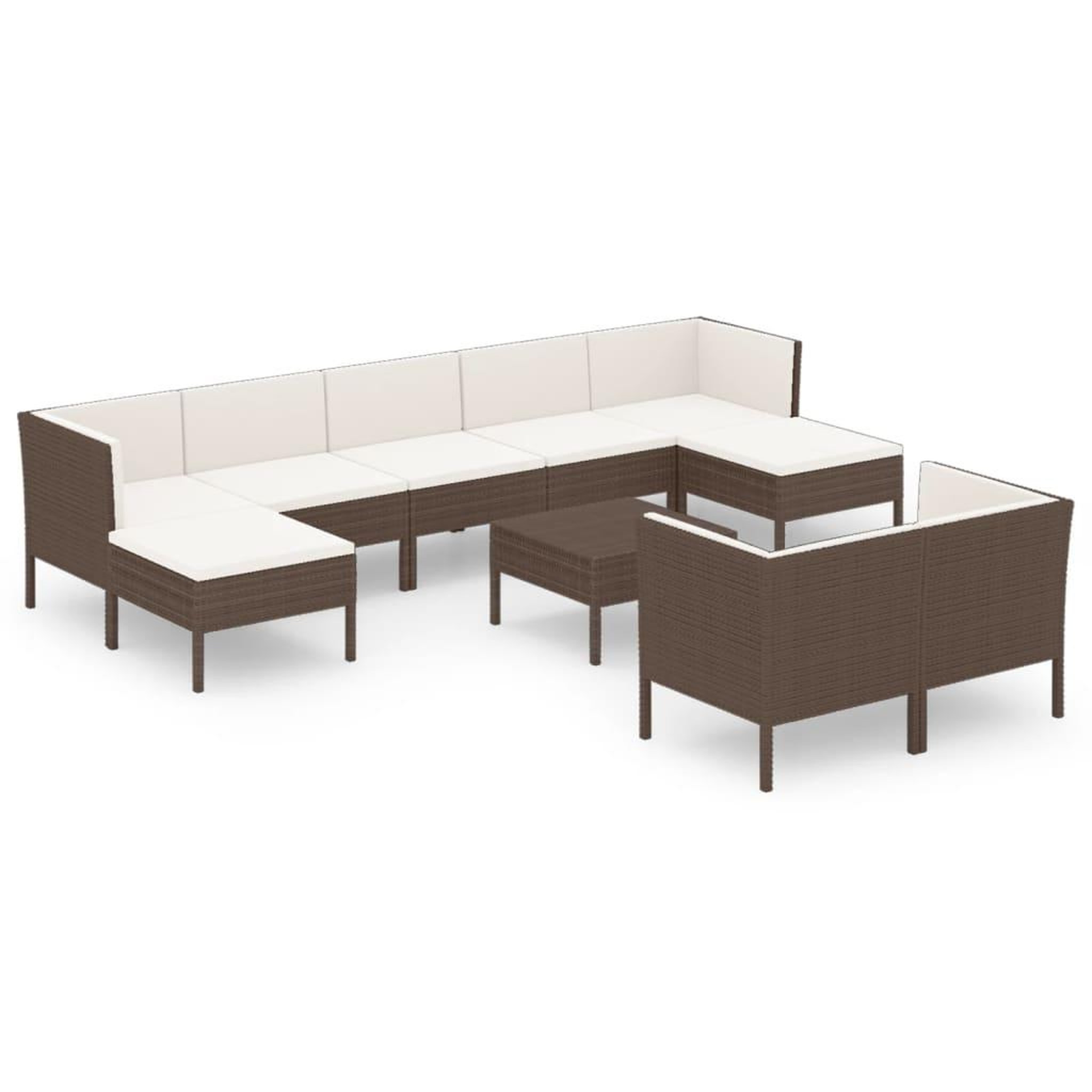 Voir la diapositive 2 : VIDAXL Salon de jardin 10 pcs avec coussins Resine tressee Marron