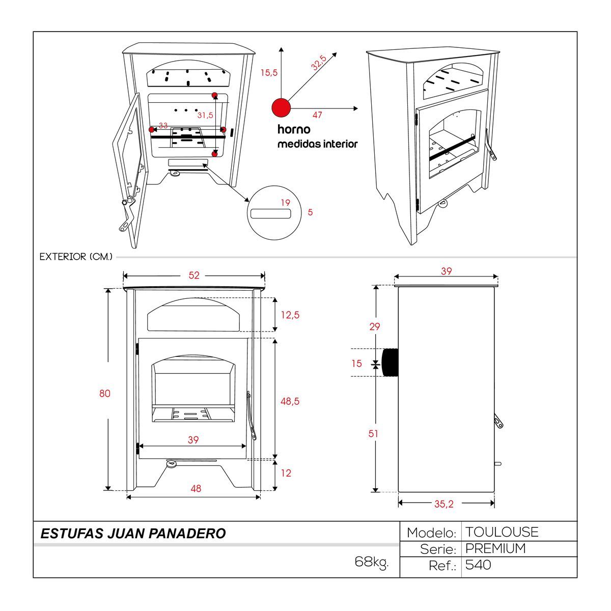 Juan Panadero Poêle à bois TOULOUSE PREMIUM 7,4 Kw