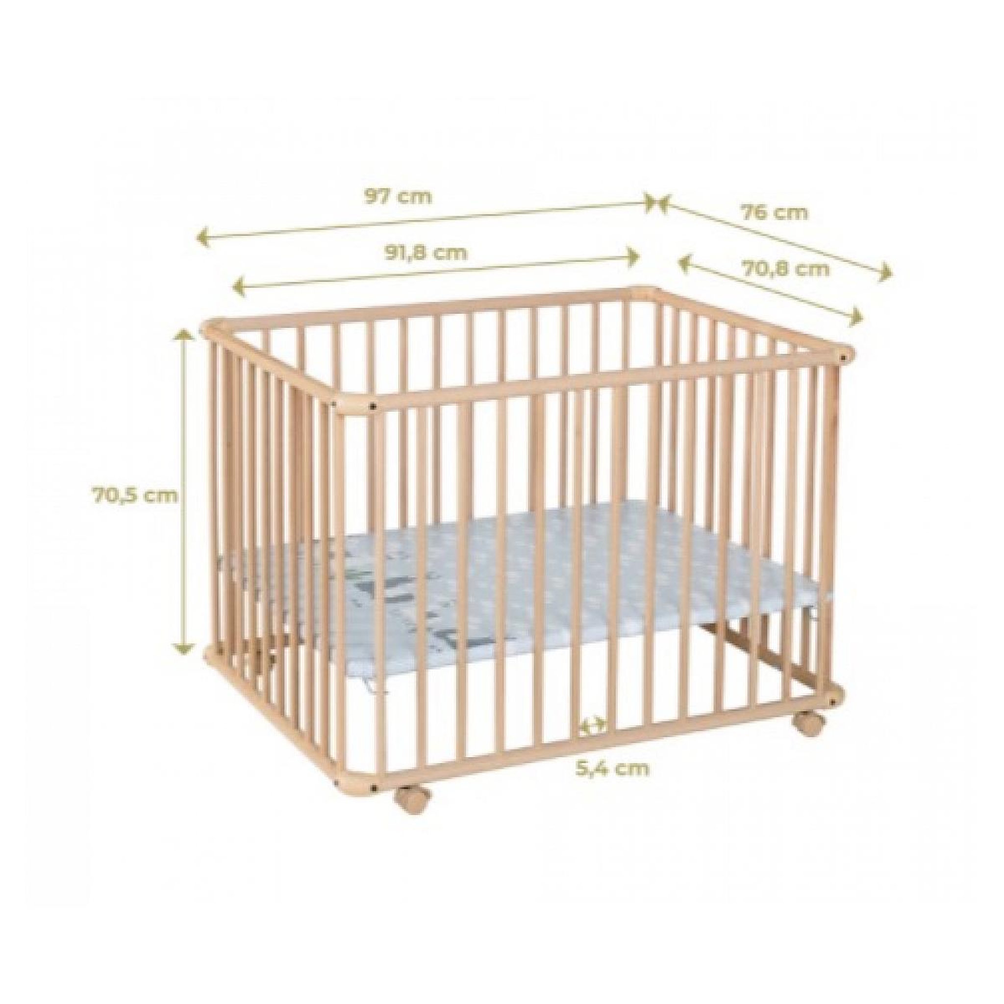 Voir la diapositive 3 : GEUTHER Parc BELAMI + fond reglable 97 x 97 x 71 Cadre Blanc Decor Vert d Eau
