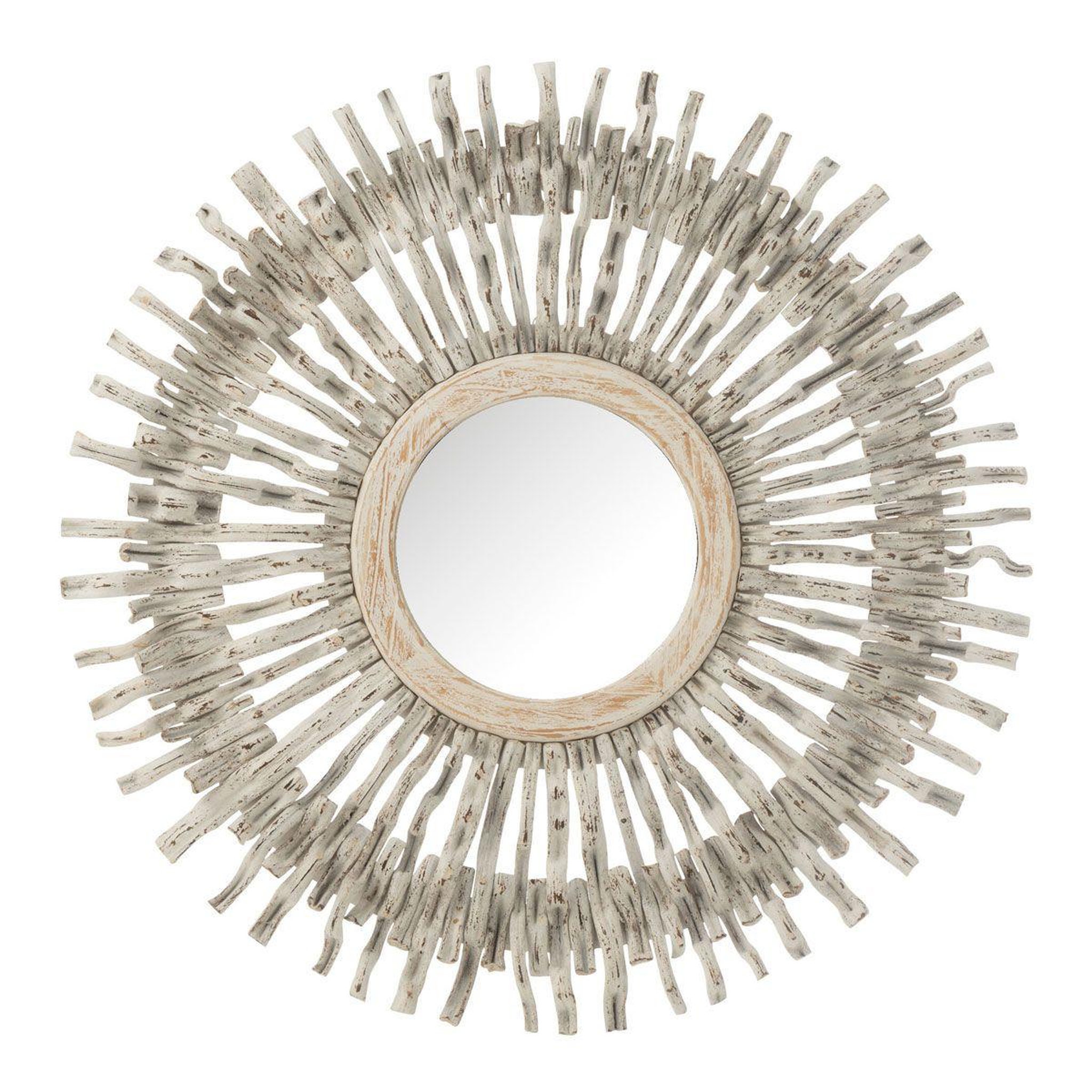 J-LINE Miroir Mural Déco  Soleil  100cm Blanc