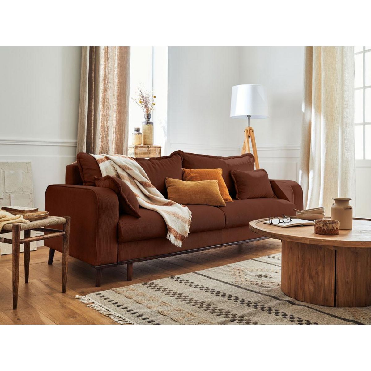 LISA DESIGN Albane - canapé 3 places - convertible avec coffre - en velours côtelé