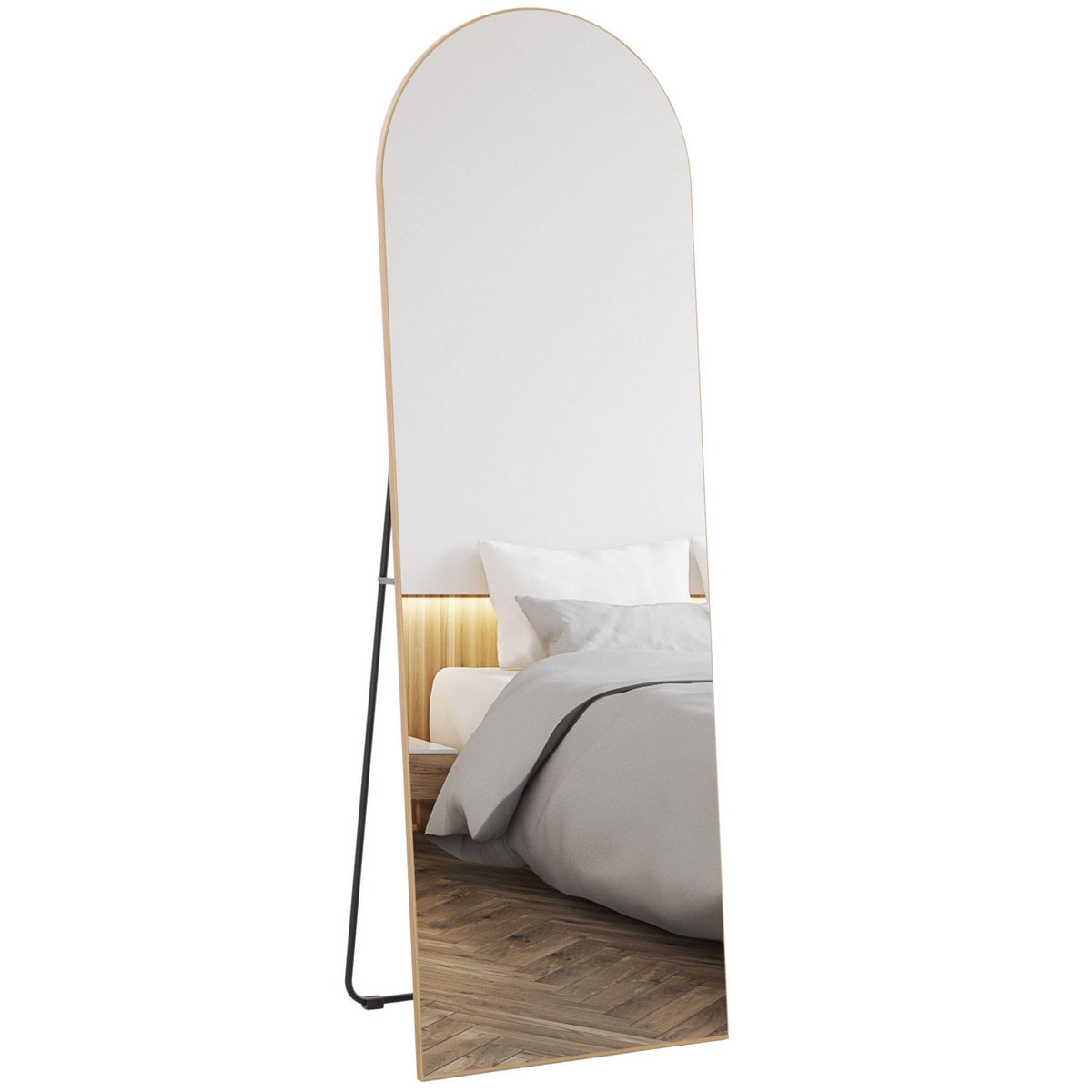 HOMCOM Miroir sur pied ou mural ton doré dim. 50L x 150H cm