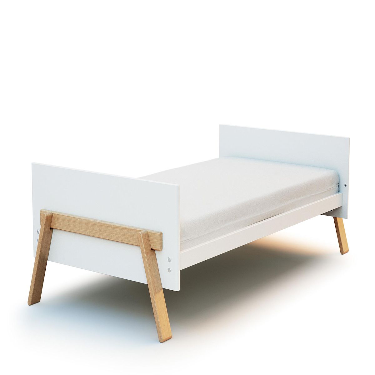 AT4 Lit bébé évolutif en bois CANAILLE Blanc et Hêtre Verni 70 x 140 cm