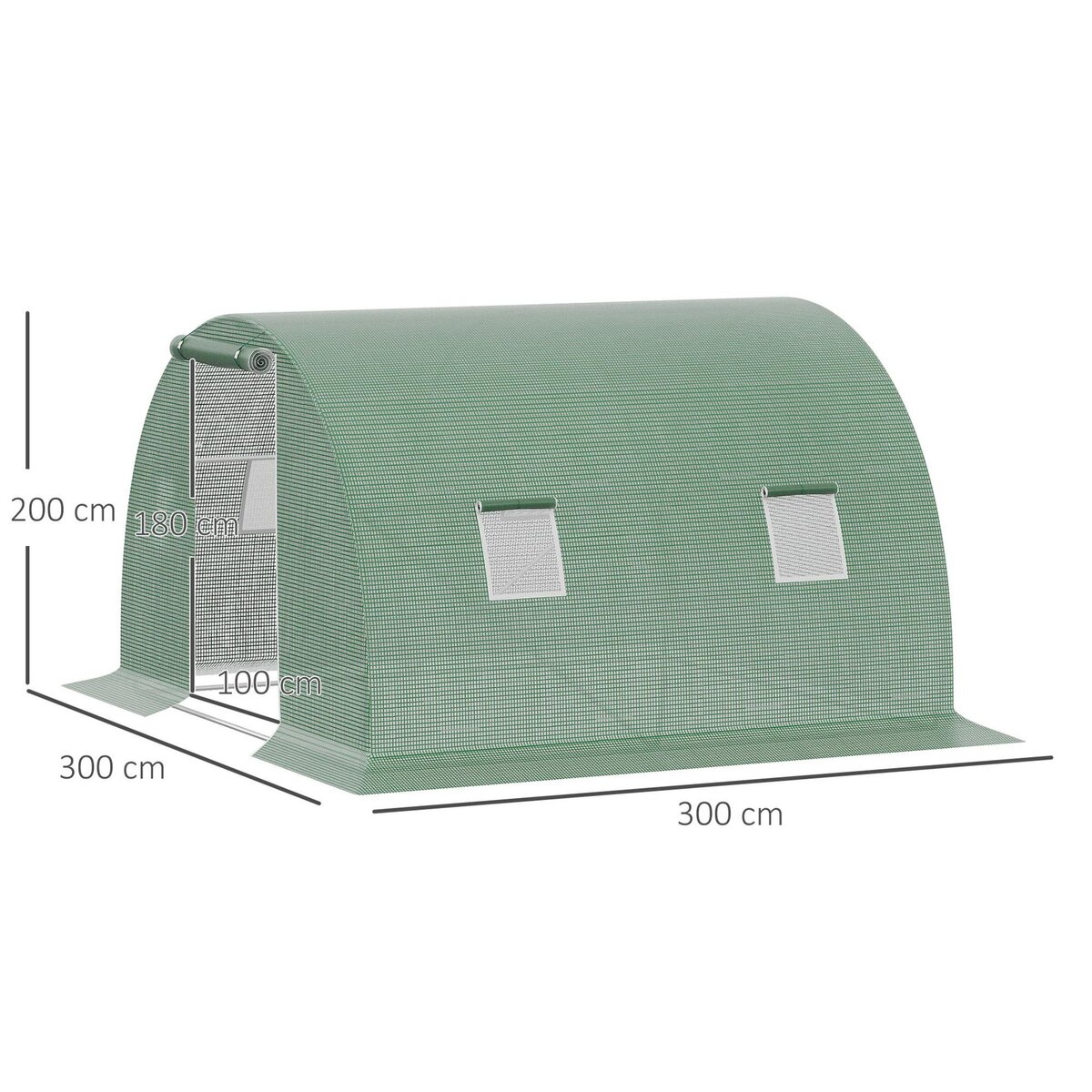 OUTSUNNY Serre tunnel de jardin 9 m² - 3 x 3 x 2 m - 4 fenêtres, porte zippée enroulable - acier galvanisé PE haute densité vert