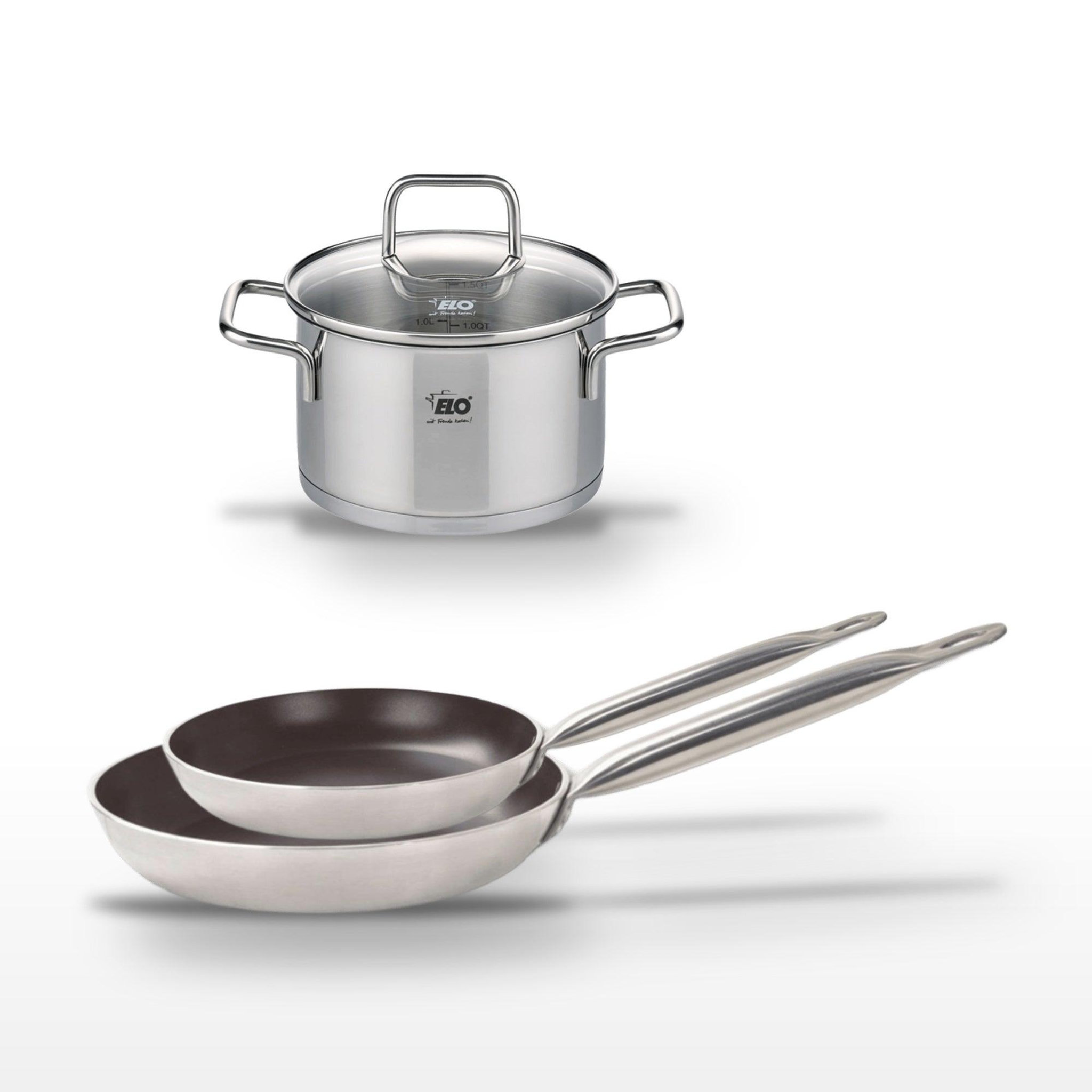 ELO Lot 2 poêles 28/32cm elo bistro line et faitout 14cm elo