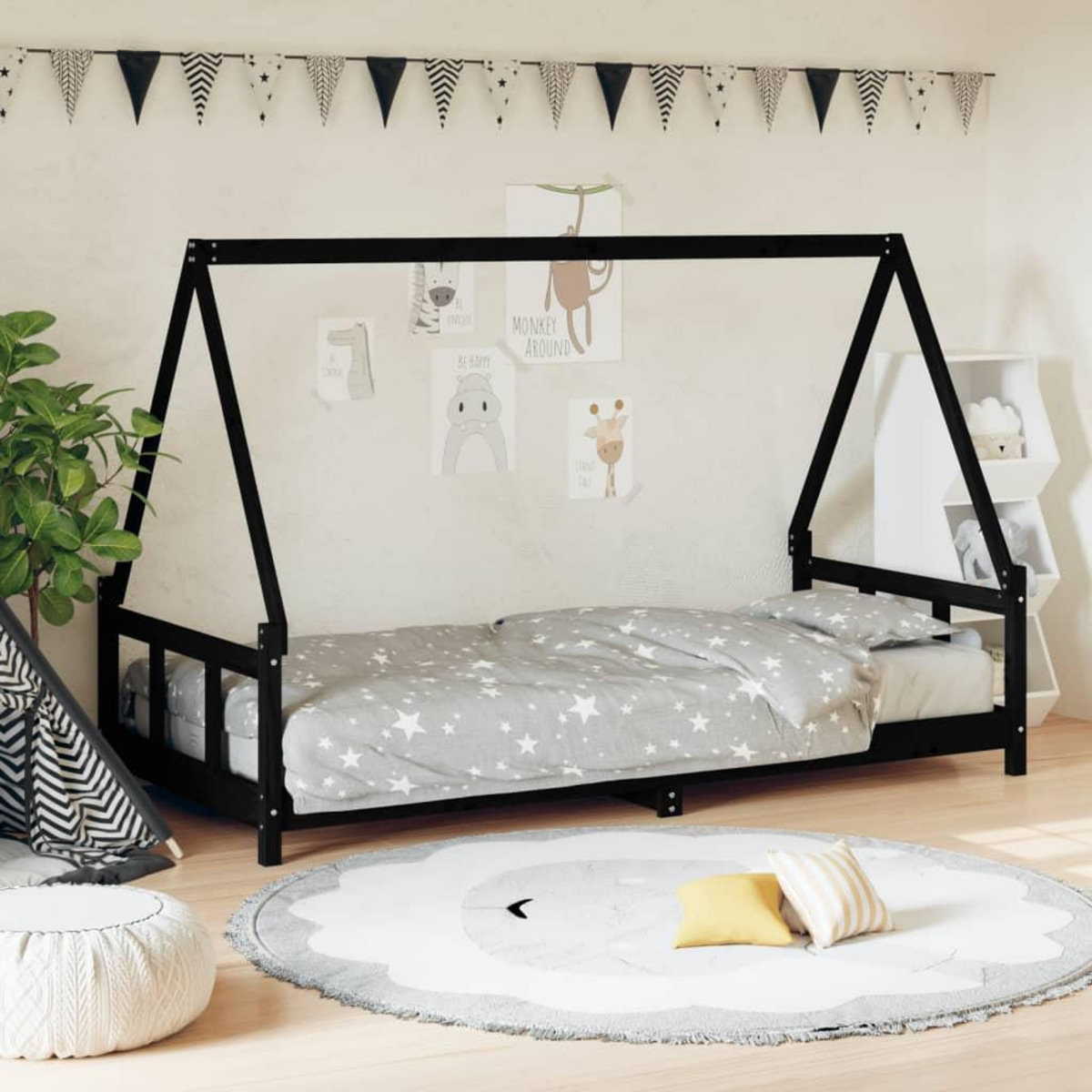 VIDAXL Cadre de lit pour enfants noir 90x190 cm bois de pin massif