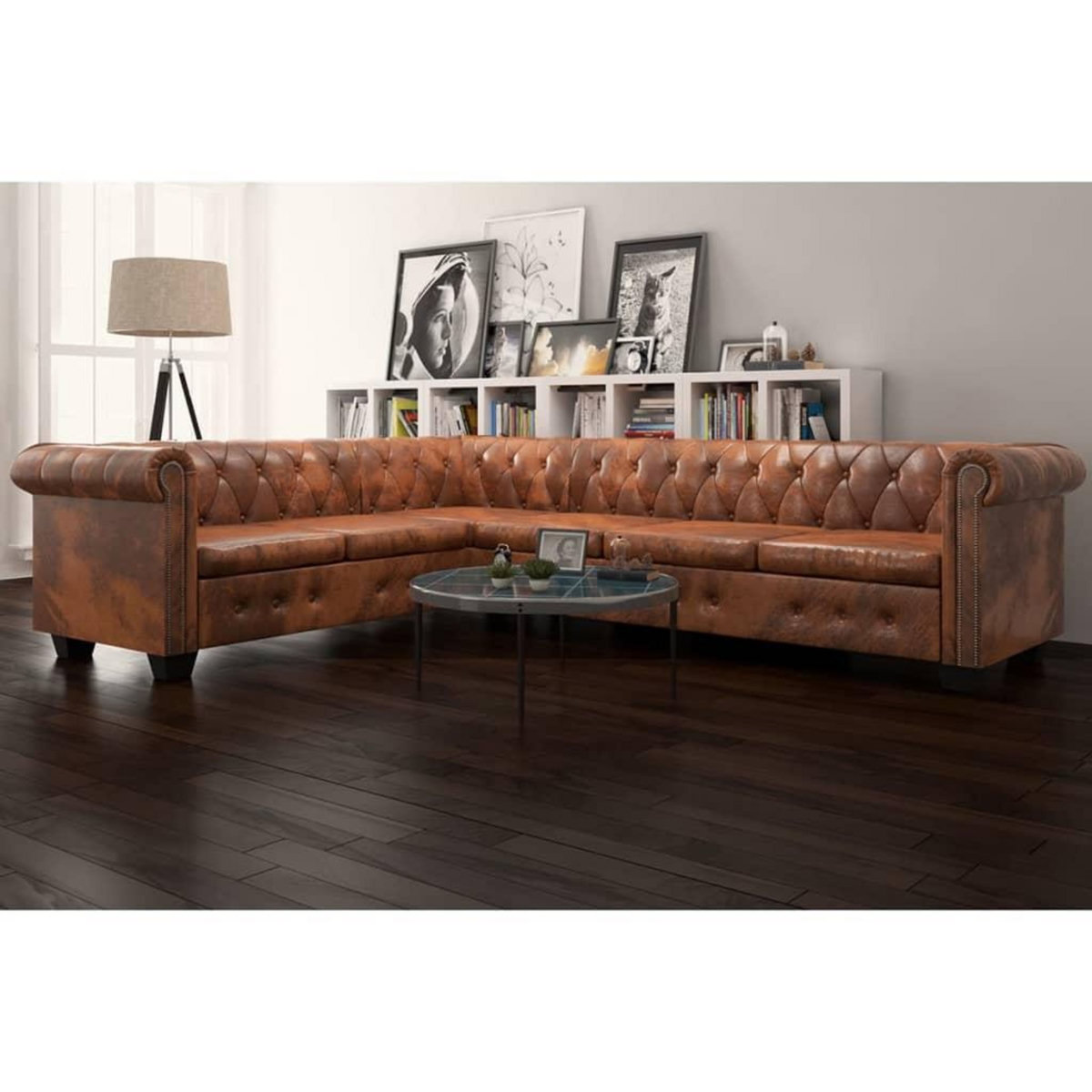 VIDAXL Canape d'angle Chesterfield 6 Places Cuir artificiel Marron