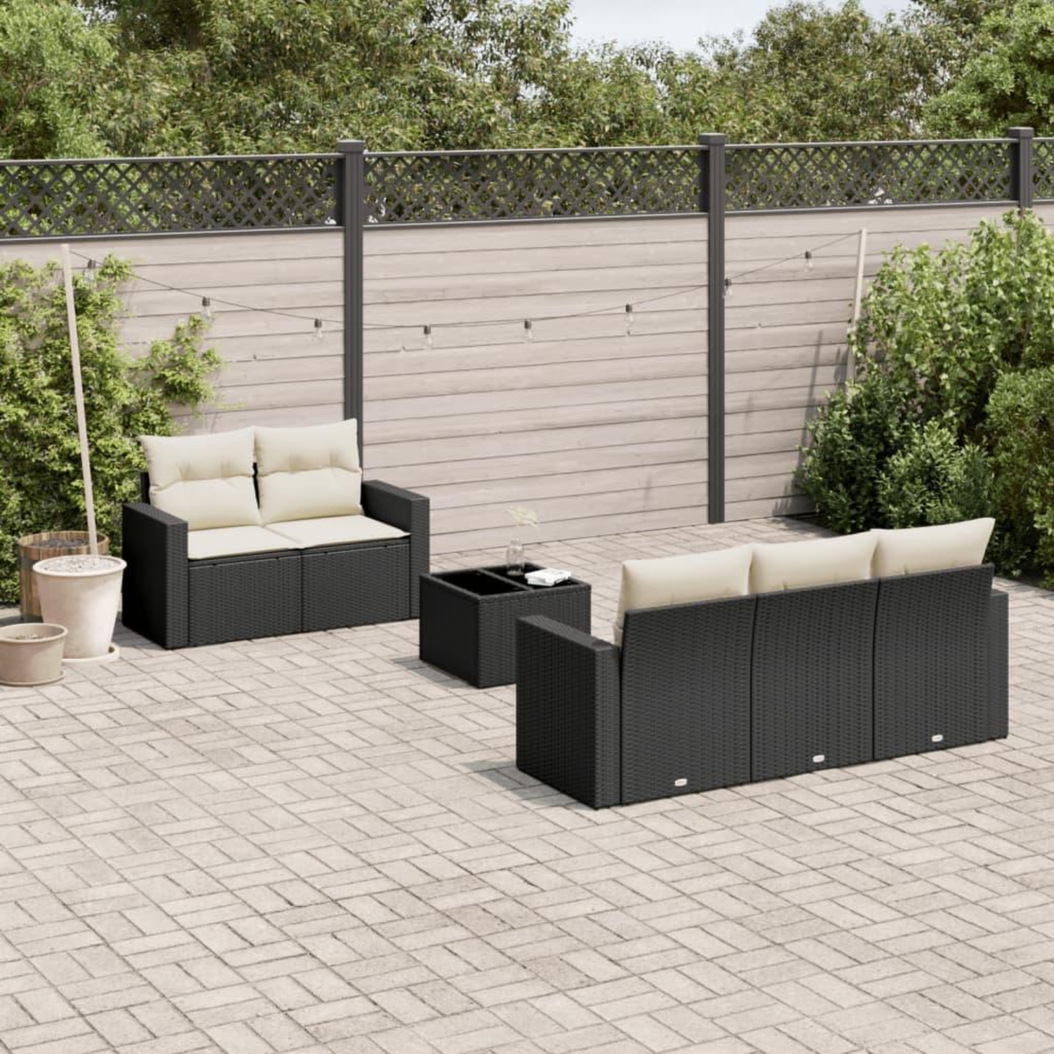 VIDAXL Salon de jardin 6 pcs avec coussins noir resine tressee