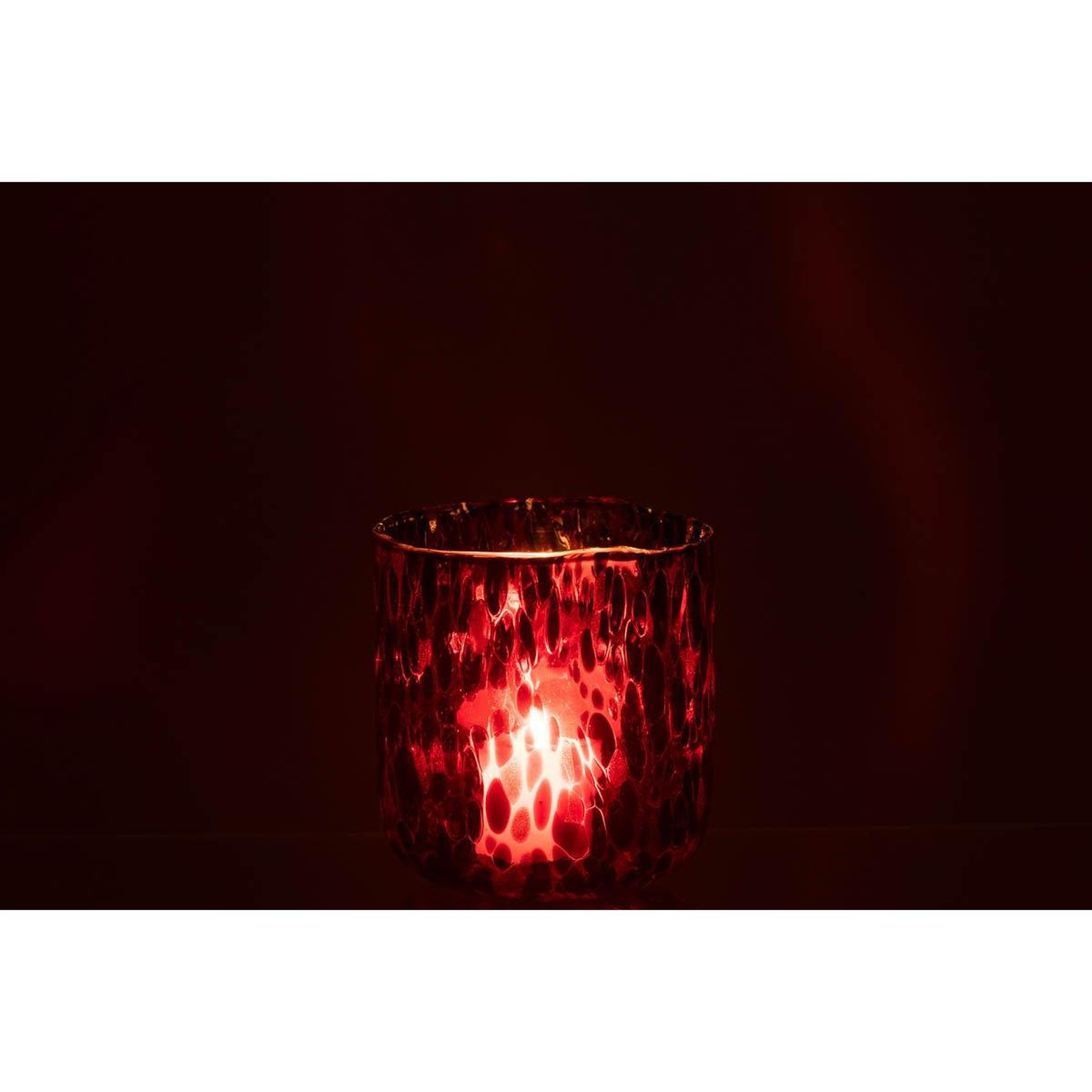 Voir la diapositive 3 : J-LINE Photophore en Verre Tacheté  Preston  15cm Rouge