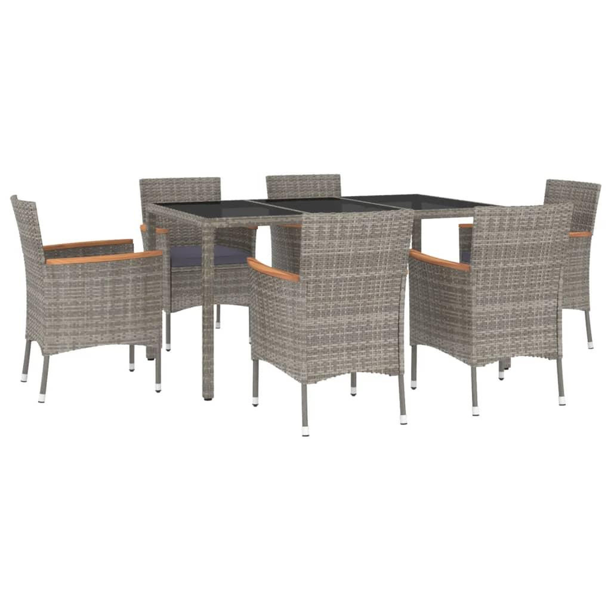 Voir la diapositive 2 : VIDAXL Ensemble a manger jardin et coussins 7 pcs gris rotin