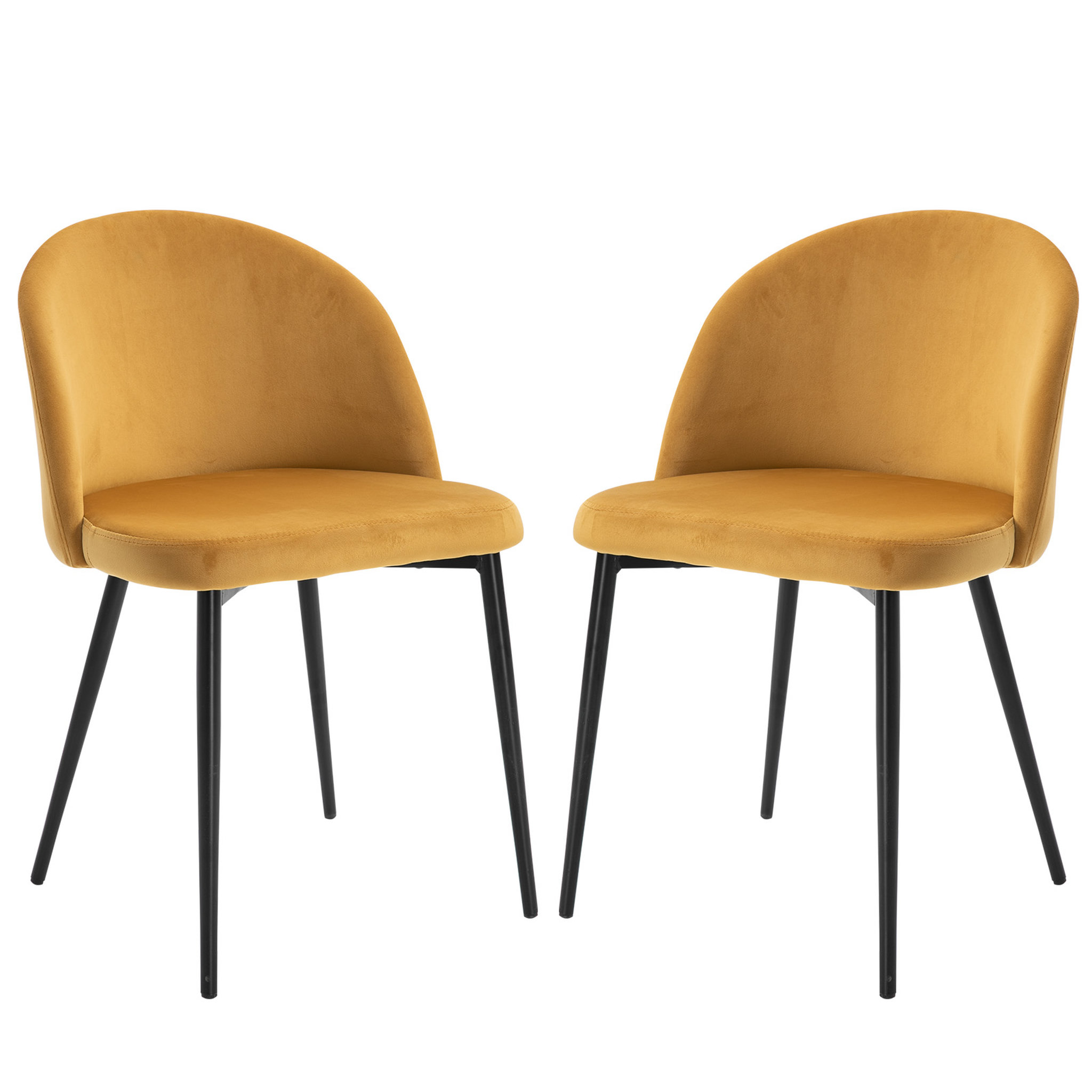 Voir la diapositive 1 : HOMCOM Chaises de visiteur design scandinave - lot de 2 chaises - pieds effilés métal noir - assise dossier ergonomique velours moutarde