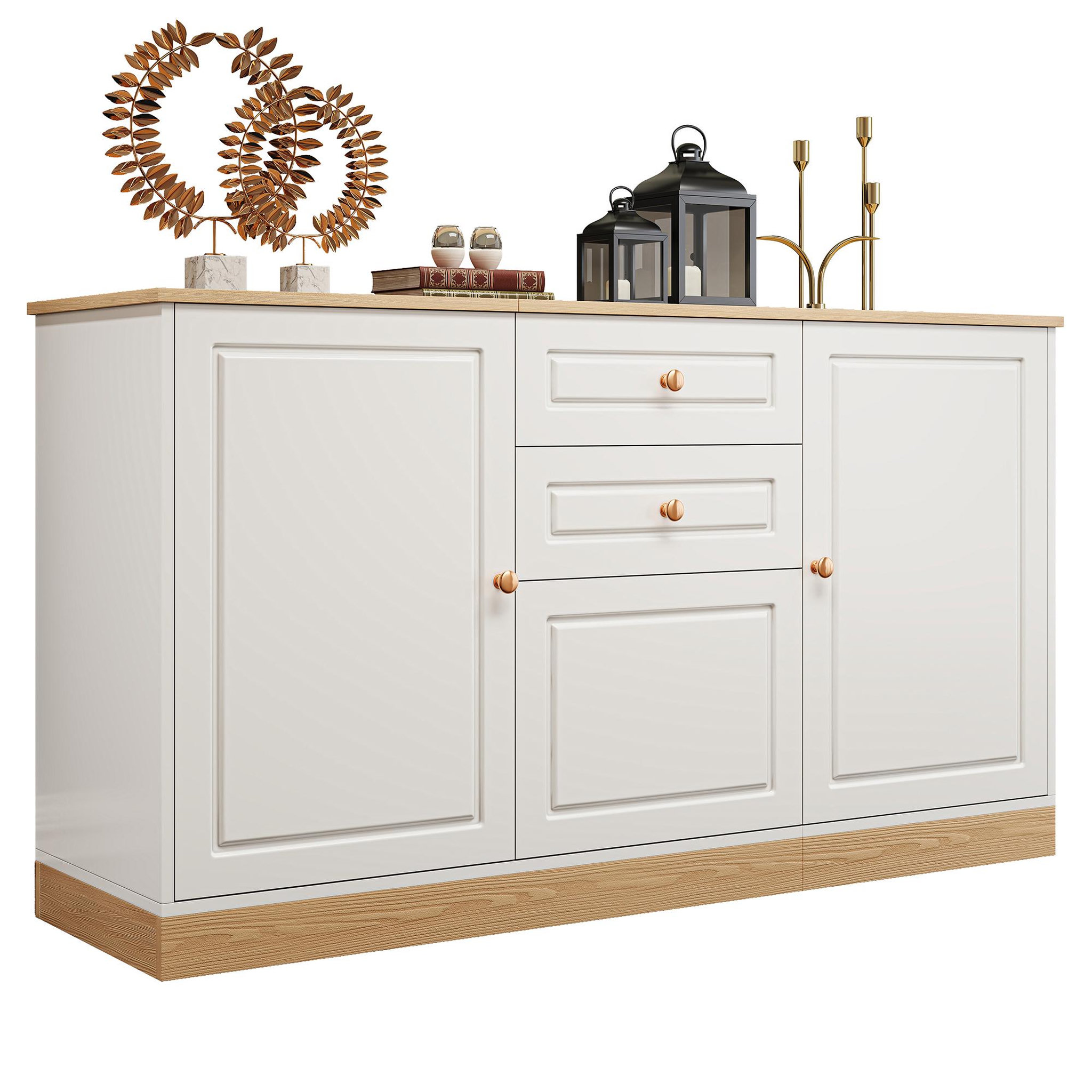 MERAX Buffet 3 porte(s) 2 tiroir(s) - 135,5 cm blanc panneau de particules