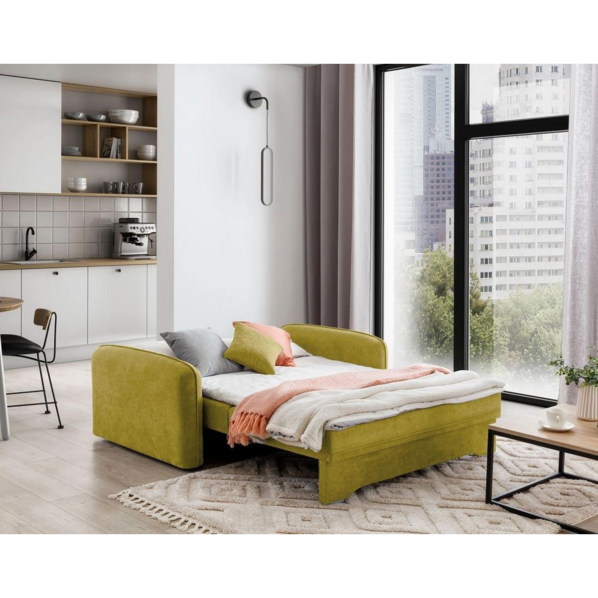 BEST MOBILIER Michelle - canapé droit 3 places convertible avec coffre en velours